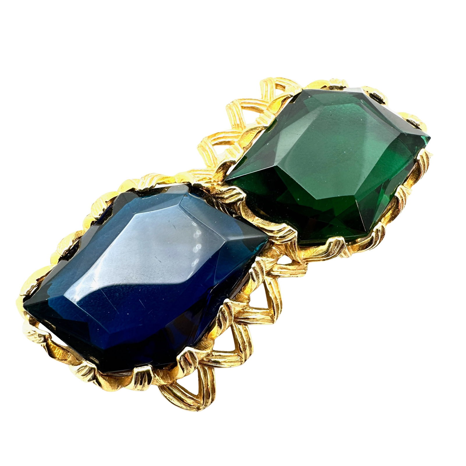 Vintage Castlecliff Blue Green Glass Stone Gold Tone Brooch Pin 2.75 Inch: Vintage Castlecliff Blue Green Glass Stone Gold Tone Brooch Pin 2.75 Inch