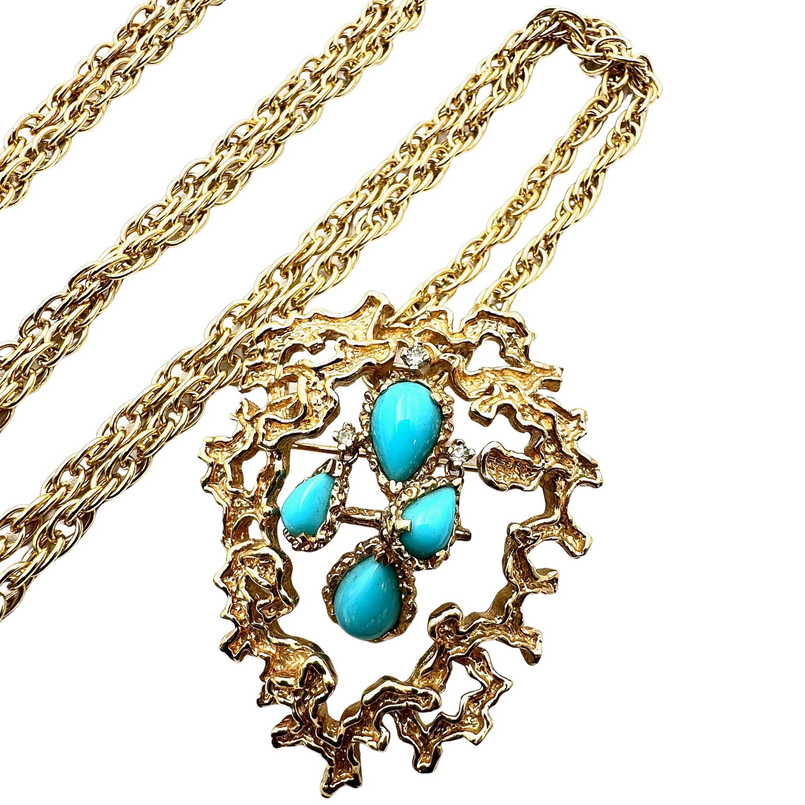 Vintage Panetta Turquoise Blue Stone Brutalist Gold Tone Pendant Necklace 44 Inch Chain: Vintage Panetta Turquoise Blue Stone Brutalist Gold Tone Pendant Necklace 44 Inch Chain