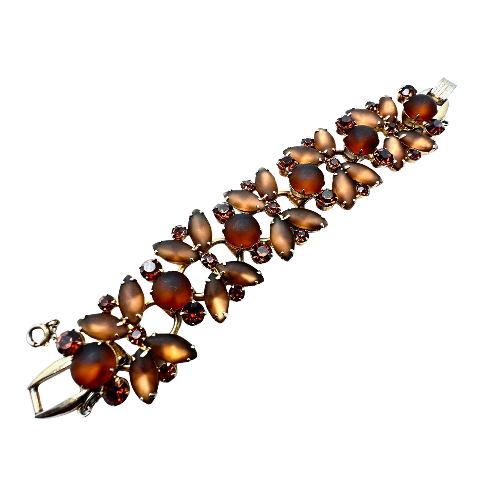 Vintage Juliana Amber Colored Satin Glass Wide 5 Link Gold Tone Bracelet 7 Inch: Vintage Juliana Amber Colored Satin Glass Wide 5 Link Gold Tone Bracelet 7 Inch