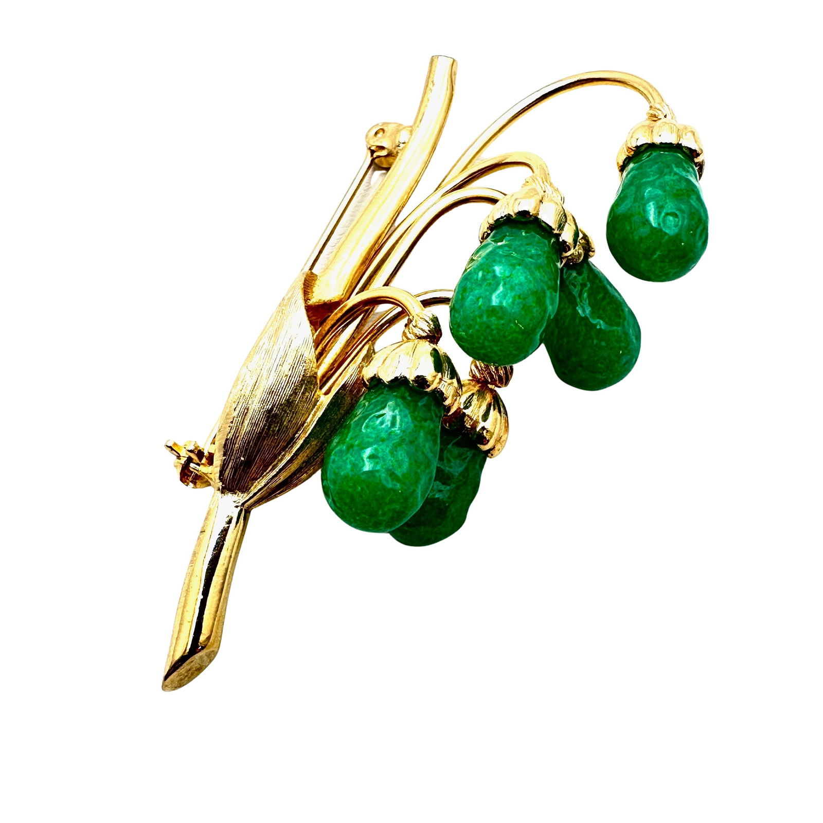 Vintage Unsigned Kramer Green Peking Glass Gold Tone Brooch Pin 2.5 Inch (1 of 2)