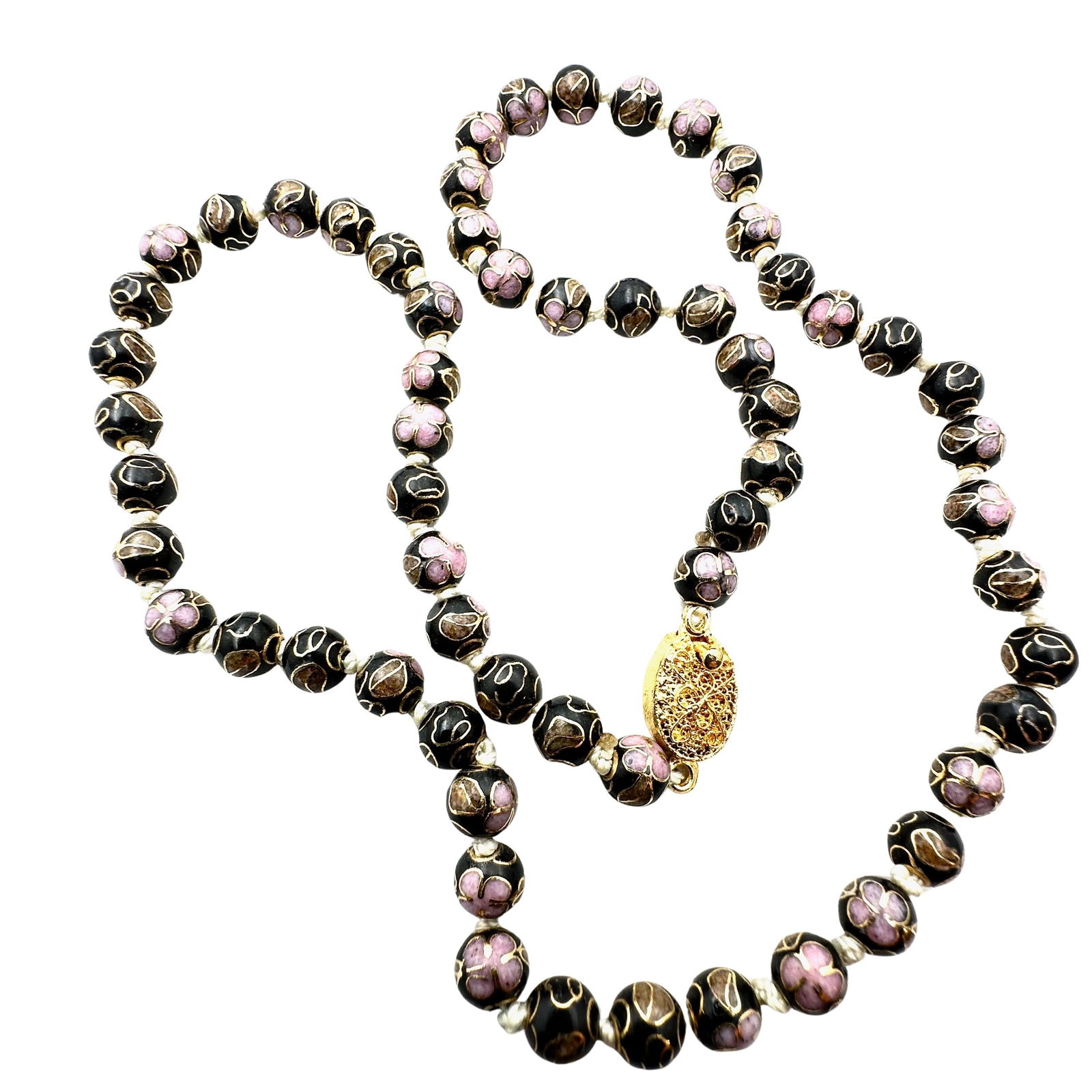 Vintage Chinese Export Cloisonne Bead Hand Knotted Necklace 17 Inch: Vintage Chinese Export Cloisonne Bead Hand Knotted Necklace 17 Inch