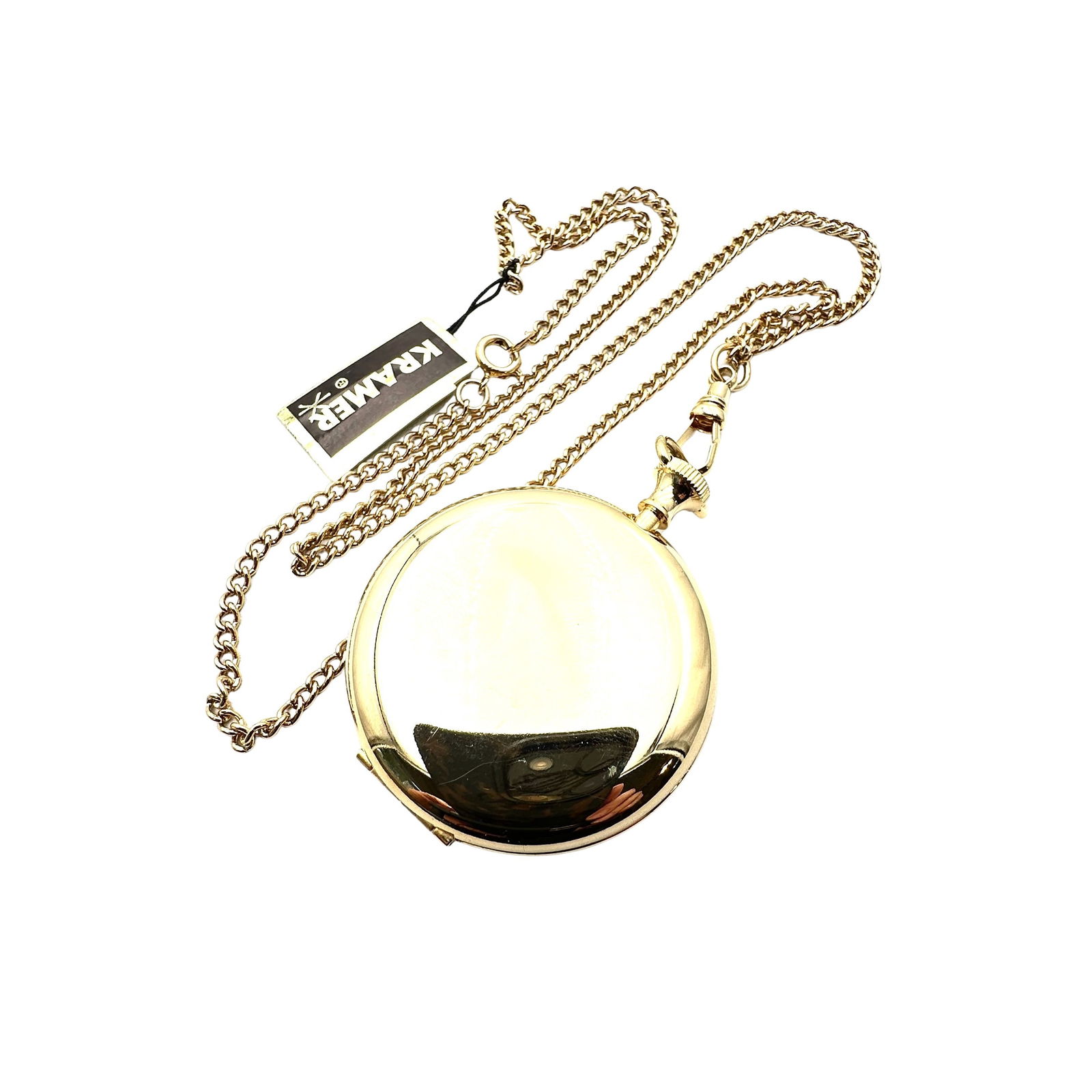 Vintage Kramer Gold Tone Pocket Watch Design Picture Locket Pendant Original Kramer Tag: Vintage Kramer Gold Tone Pocket Watch Design Picture Locket Pendant Original Kramer Tag