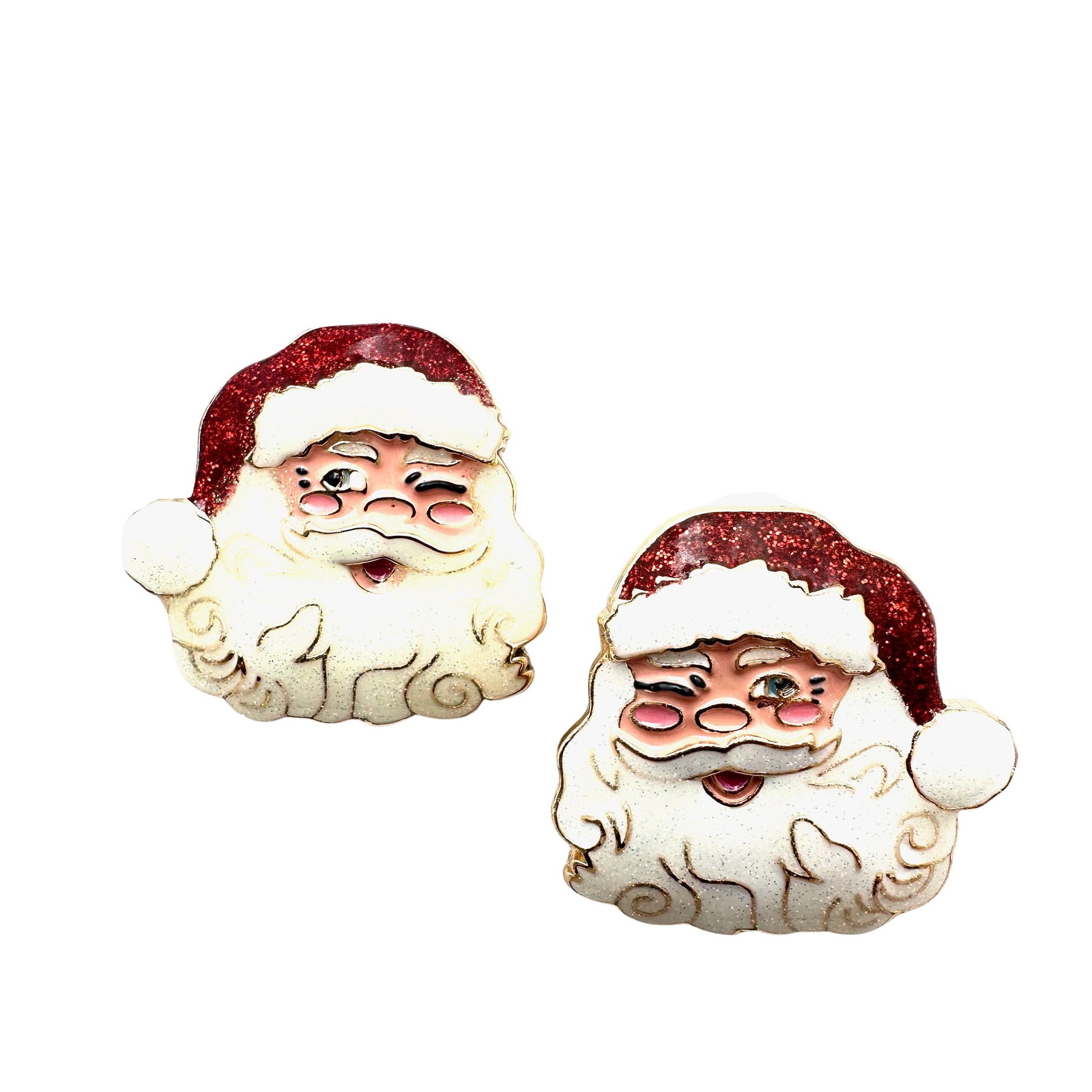 Enamel Santa Claus Father Christmas Gold Tone Pierced Earrings Holiday: Enamel Santa Claus Father Christmas Gold Tone Pierced Earrings Holiday