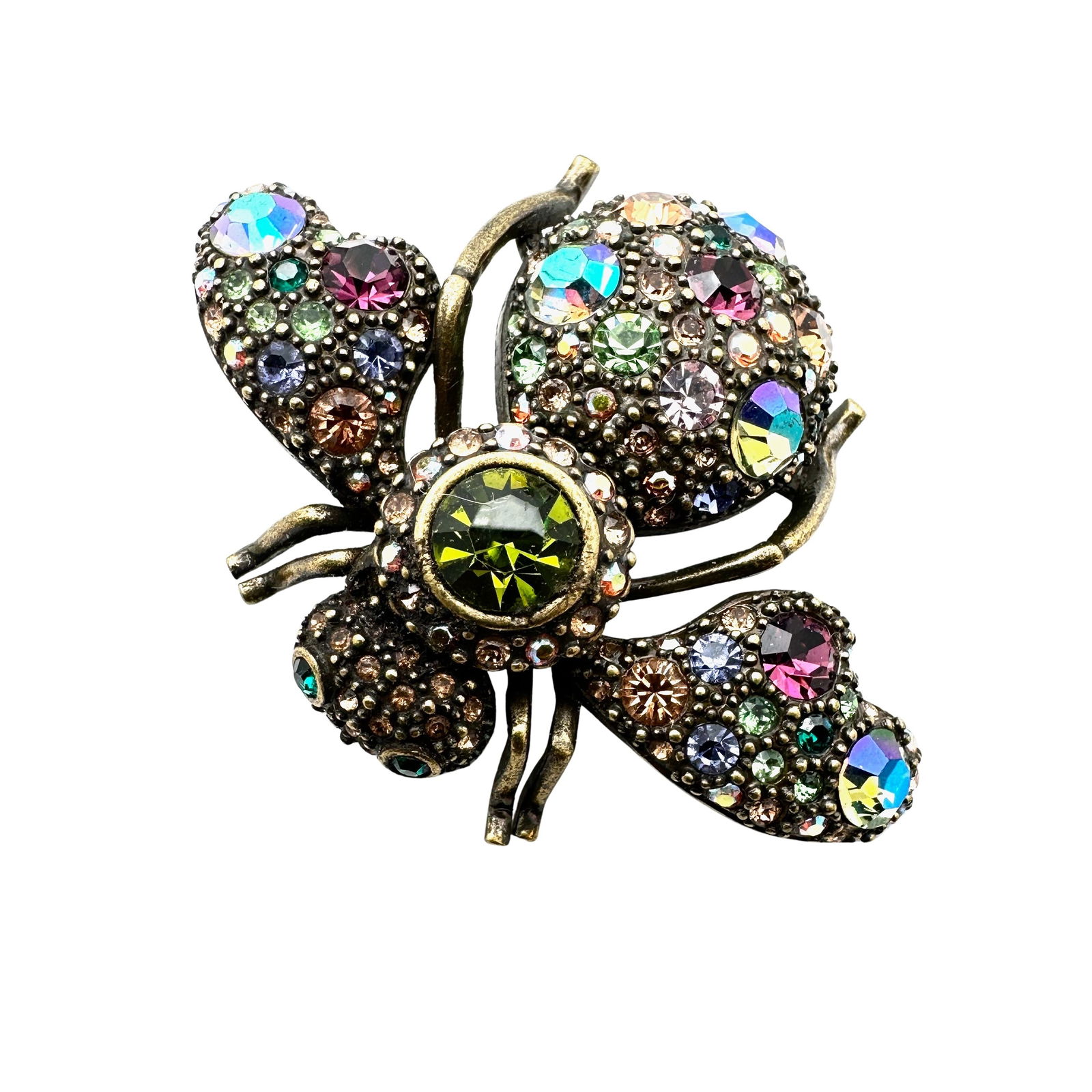 Vintage Joan Rivers Large Multicolor Rhinestone Antiqued Gold Tone Brooch Pin 2.5 Inch (1 of 2)