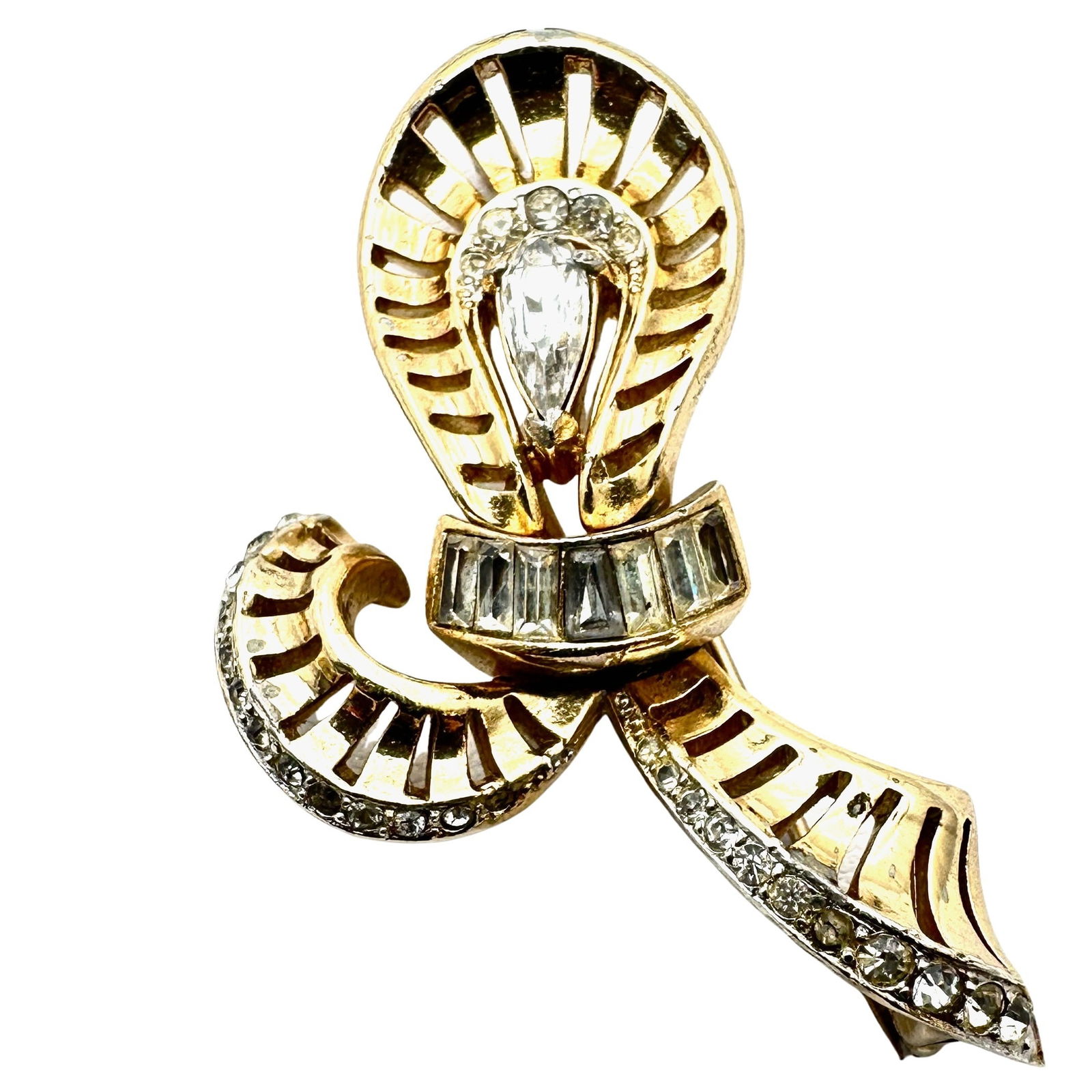 Vintage Coro Clear Glass Rhinestone Gold Tone Brooch Pin 2.25 Inch: Vintage Coro Clear Glass Rhinestone Gold Tone Brooch Pin 2.25 Inch