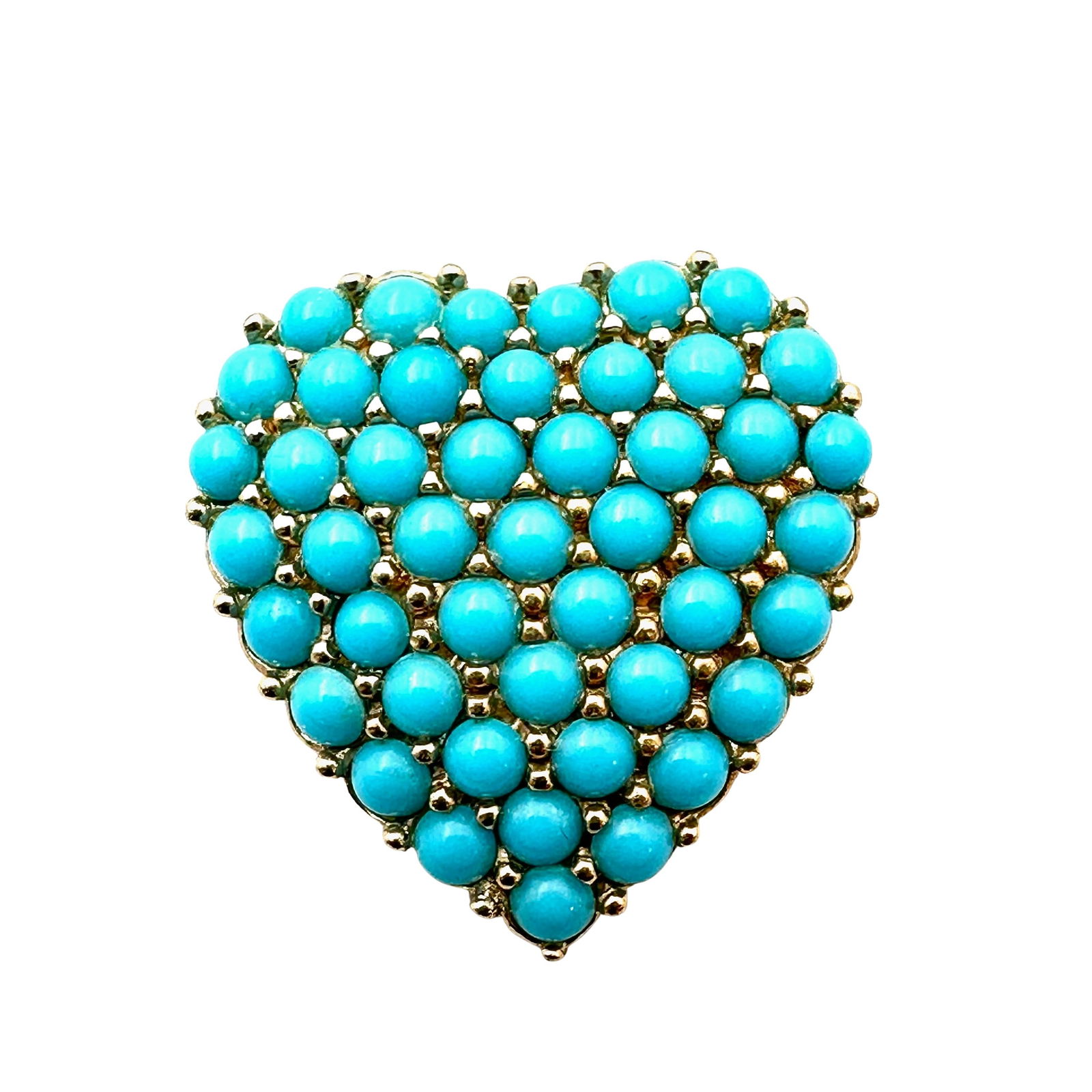 Vintage Ciner Faux Turquoise Glass Rhinestone Gold Tone Heart Brooch Pin 1.25 Inch: Vintage Ciner Faux Turquoise Glass Rhinestone Gold Tone Heart Brooch Pin 1.25 Inch