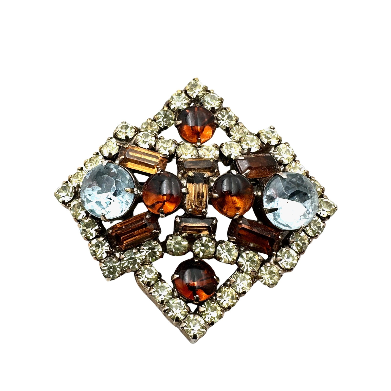 Vintage Amber Grey & Yellow Glass Rhinestone Gold Tone Brooch Pin 2.25 Inch: Vintage Amber Grey & Yellow Glass Rhinestone Gold Tone Brooch Pin 2.25 Inch