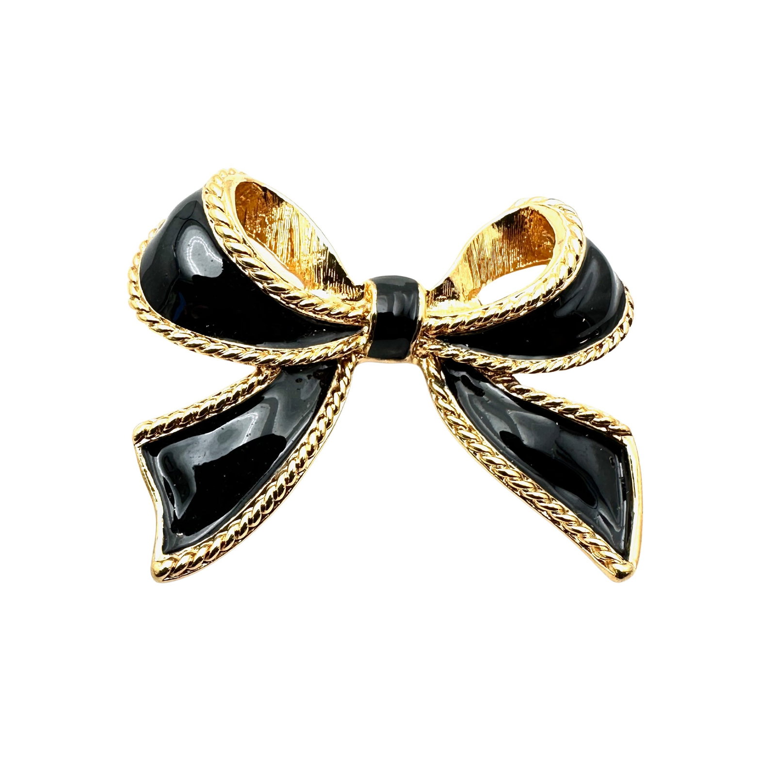 Vintage KJL for Avon Black Enamel Gold Tone Bow Pearl Necklace Enhancer 2 Inch: Vintage KJL for Avon Black Enamel Gold Tone Bow Pearl Necklace Enhancer 2 Inch