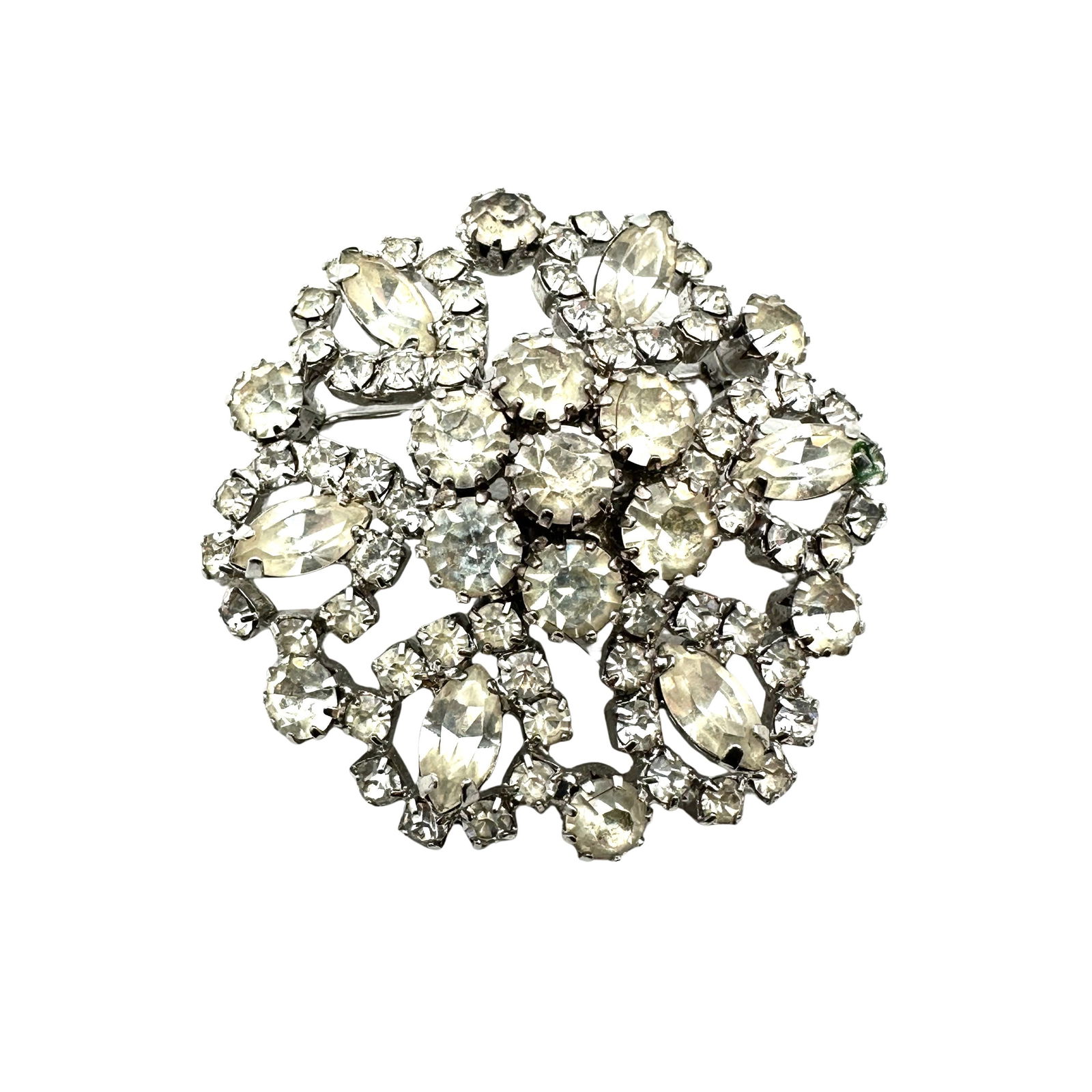 Vintage Weiss Clear Glass Rhinestone Silver Tone Brooch Pin 2 Inch (1 of 2)