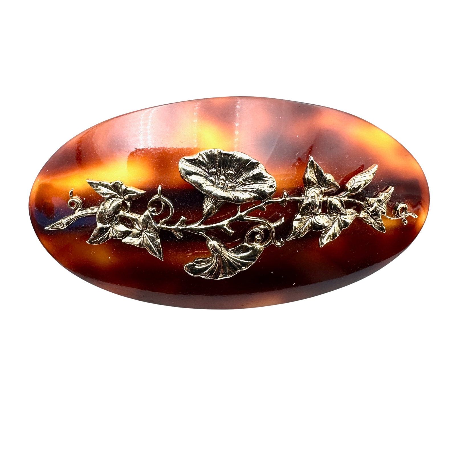 Vintage Made in France Faux Tortoise Lucite Gold Tone Art Nouveau Flower Design Hair Barrette 3.5: Vintage Made in France Faux Tortoise Lucite Gold Tone Art Nouveau Flower Design Hair Barrette 3.5 Inch