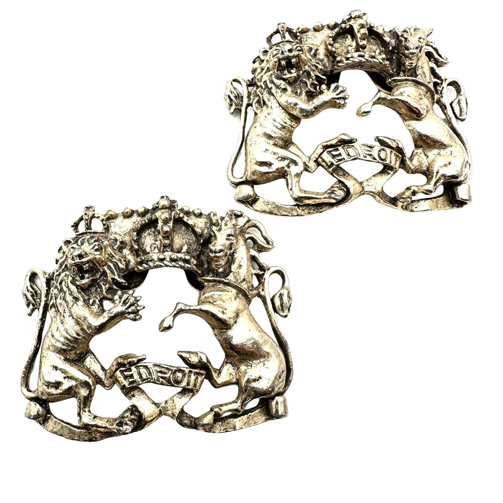 Vintage Musi Gold Tone Shoe Clips Lion Horse Design: Vintage Musi Gold Tone Shoe Clips Lion Horse Design
