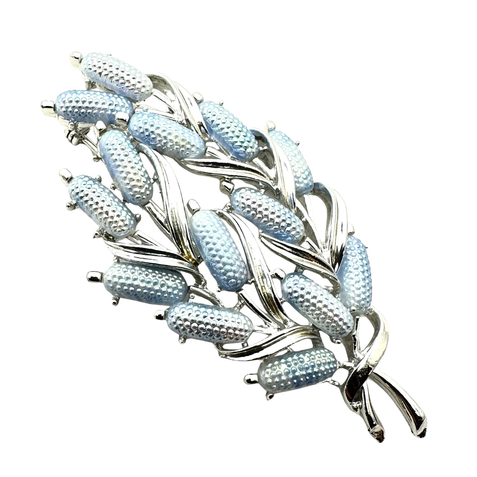 Vintage Coro Opalescent Glass Stone Silver Tone Brooch Pin 3 Inch: Vintage Coro Opalescent Glass Stone Silver Tone Brooch Pin 3 Inch