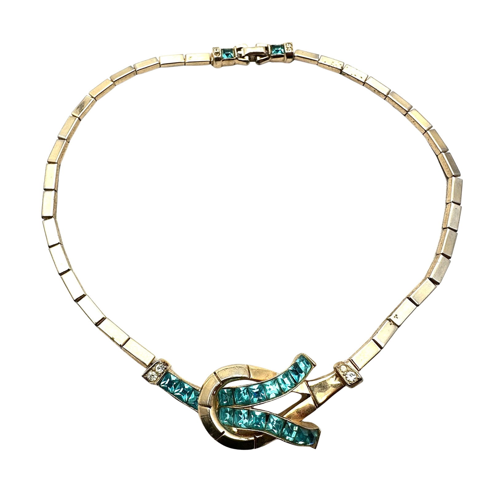 Vintage Coro Craft Blue Glass Rhinestone Gold Tone Necklace 15 Inch: Vintage Coro Craft Blue Glass Rhinestone Gold Tone Necklace 15 Inch