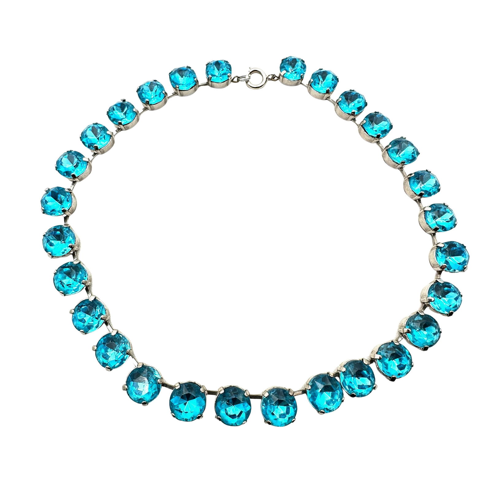 Vintage Aqua Blue Glass Rhinestone Silver Tone Choker Necklace 16 Inch: Vintage Aqua Blue Glass Rhinestone Silver Tone Choker Necklace 16 Inch
