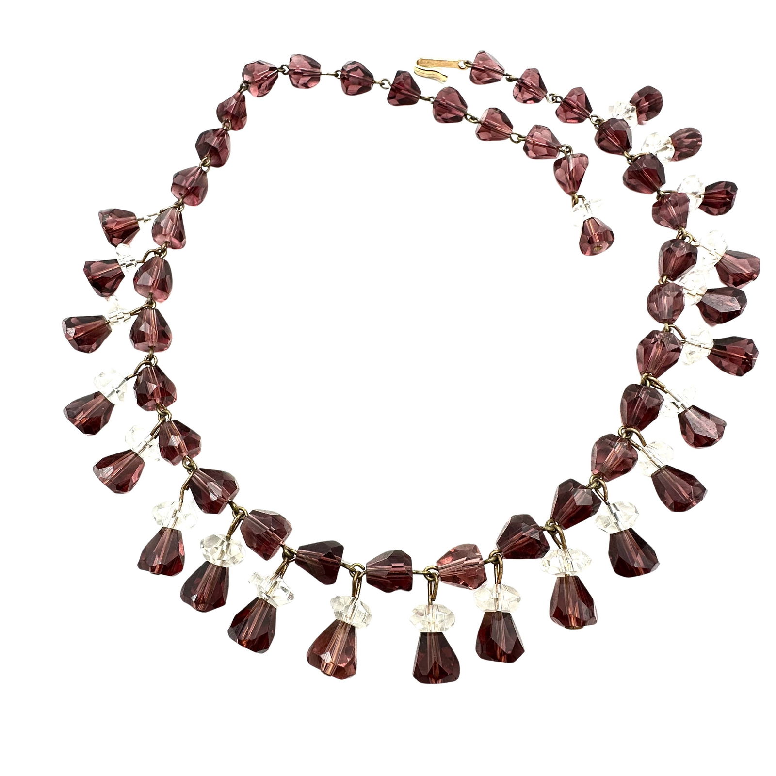 Vintage Purple & Clear Glass Bead Antiqued Gold Tone Necklace16 Inch: Vintage Purple & Clear Glass Bead Antiqued Gold Tone Necklace16 Inch