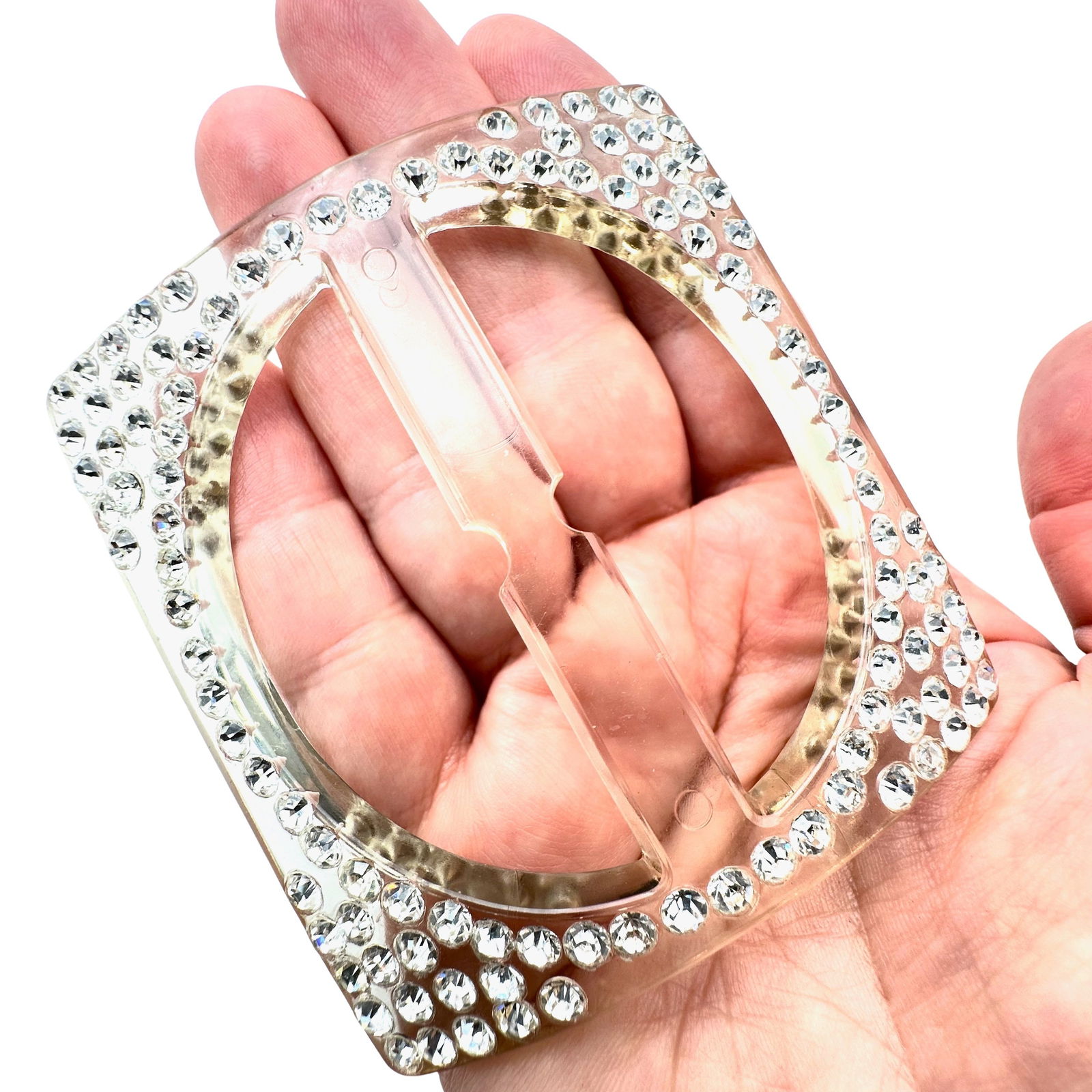 Vintage Large Clear Glass Rhinestone Lucite Buckle 3 Inch: Vintage Large Clear Glass Rhinestone Lucite Buckle 3 Inch