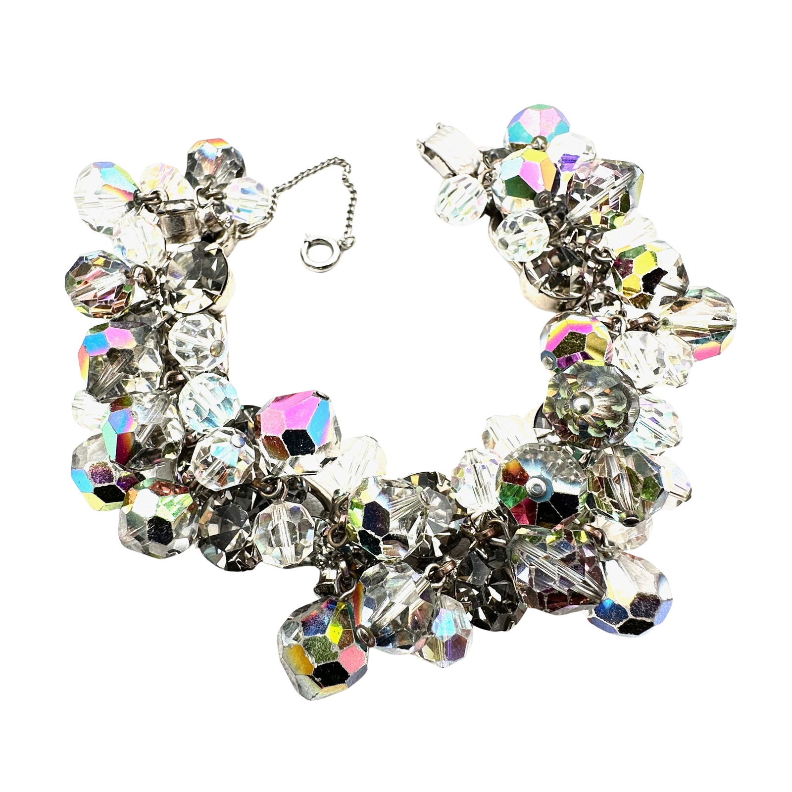 Vintage Juliana Grey & Clear Aurora Borealis Crystal Cha Cha Five Link Silver Tone Bracelet 7 Inch (1 of 2)