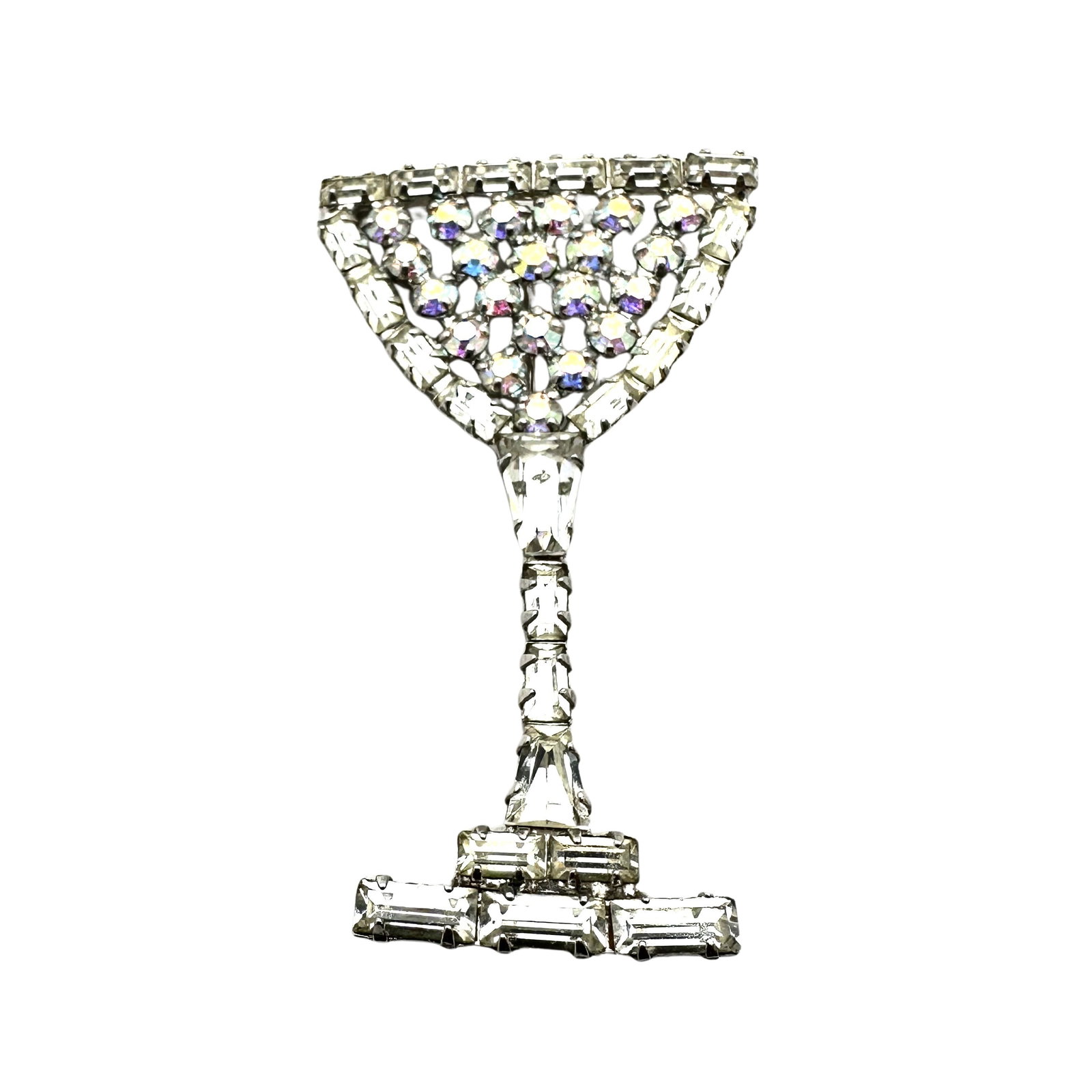 Vintage B. David Clear Rhinestone Silver Tone Champaign Glass Brooch Pin 2.25 Inch: Vintage B. David Clear Rhinestone Silver Tone Champaign Glass Brooch Pin 2.25 Inch