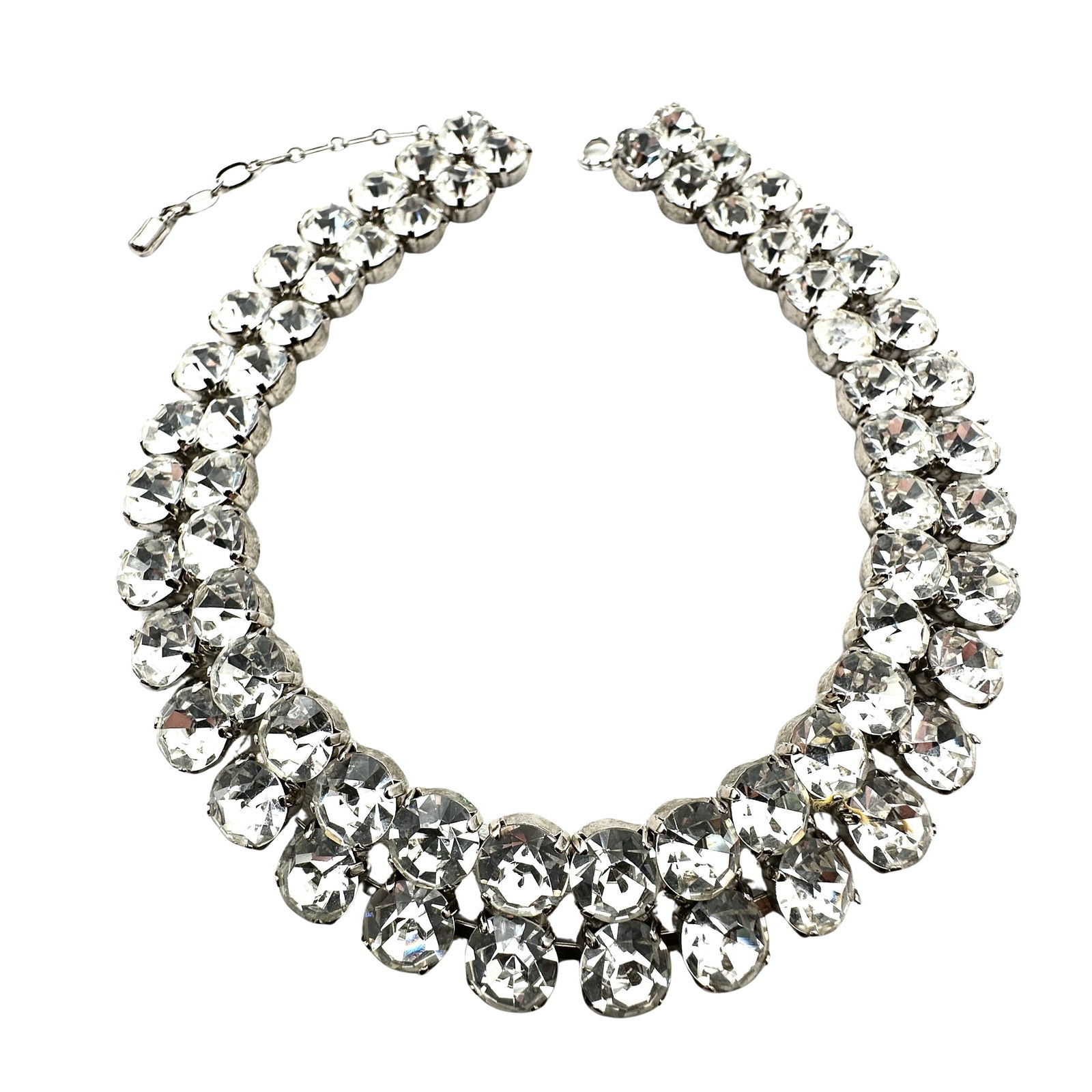 Vintage Clear Glass Rhinestone Silver Tone Choker Necklace 15 Inch: Vintage Clear Glass Rhinestone Silver Tone Choker Necklace 15 Inch