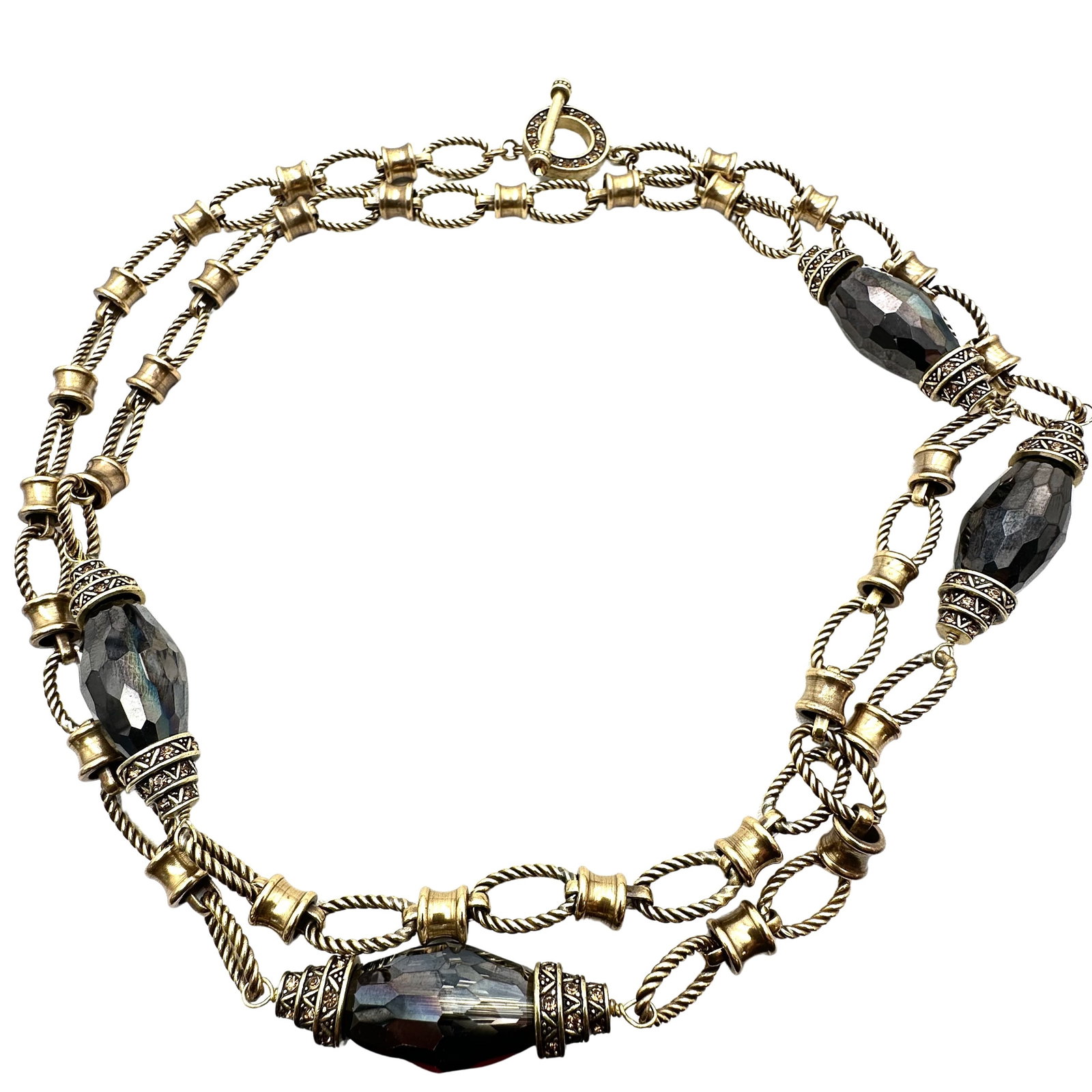 Heidi Daus Amber Crystal Antiqued Gold Tone Necklace 40 Inch Toggle Clasp: Heidi Daus Amber Crystal Antiqued Gold Tone Necklace 40 Inch Toggle Clasp