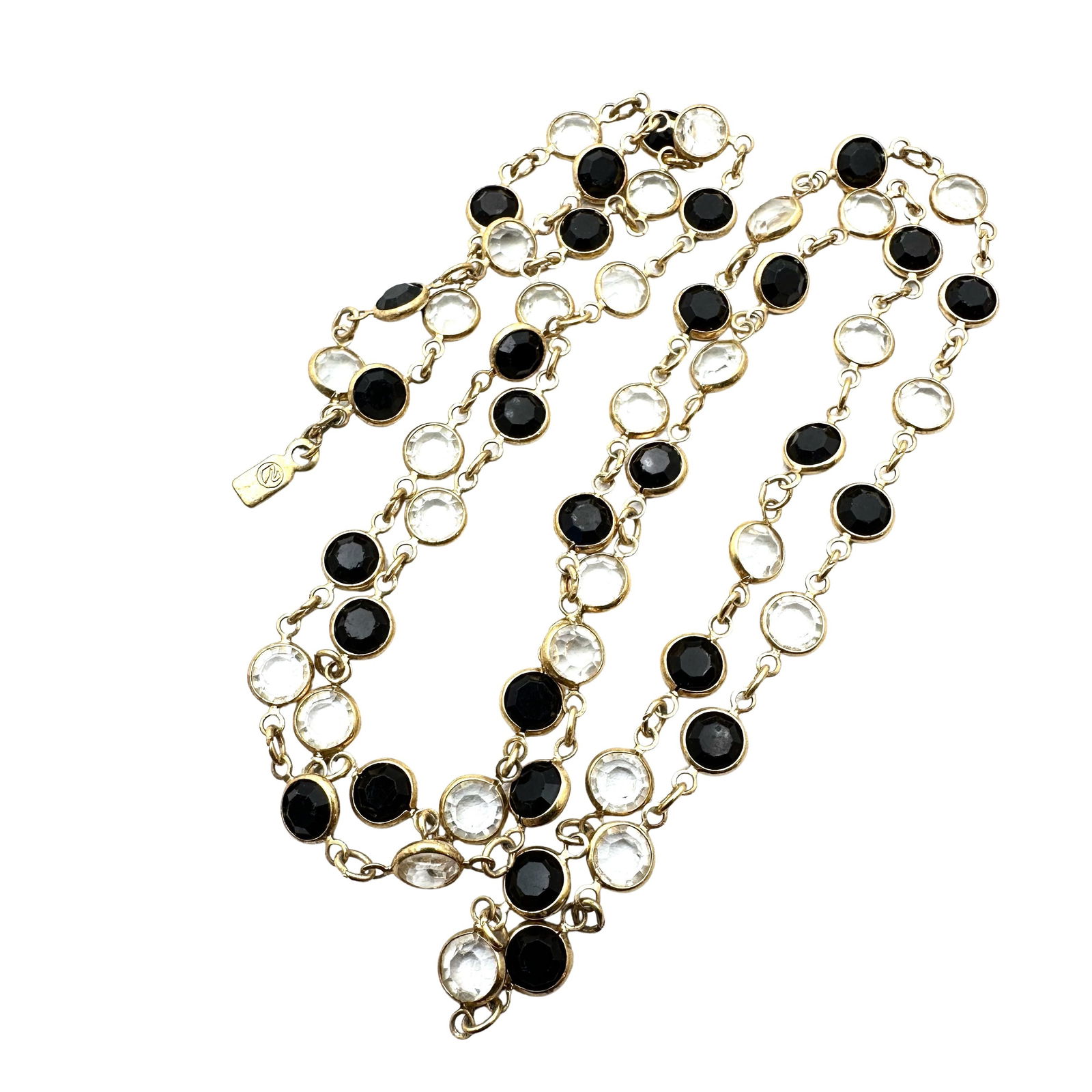 Vintage Swarovski Black Clear Bezel Crystal Gold Tone Necklace 30 Inch: Vintage Swarovski Black Clear Bezel Crystal Gold Tone Necklace 30 Inch