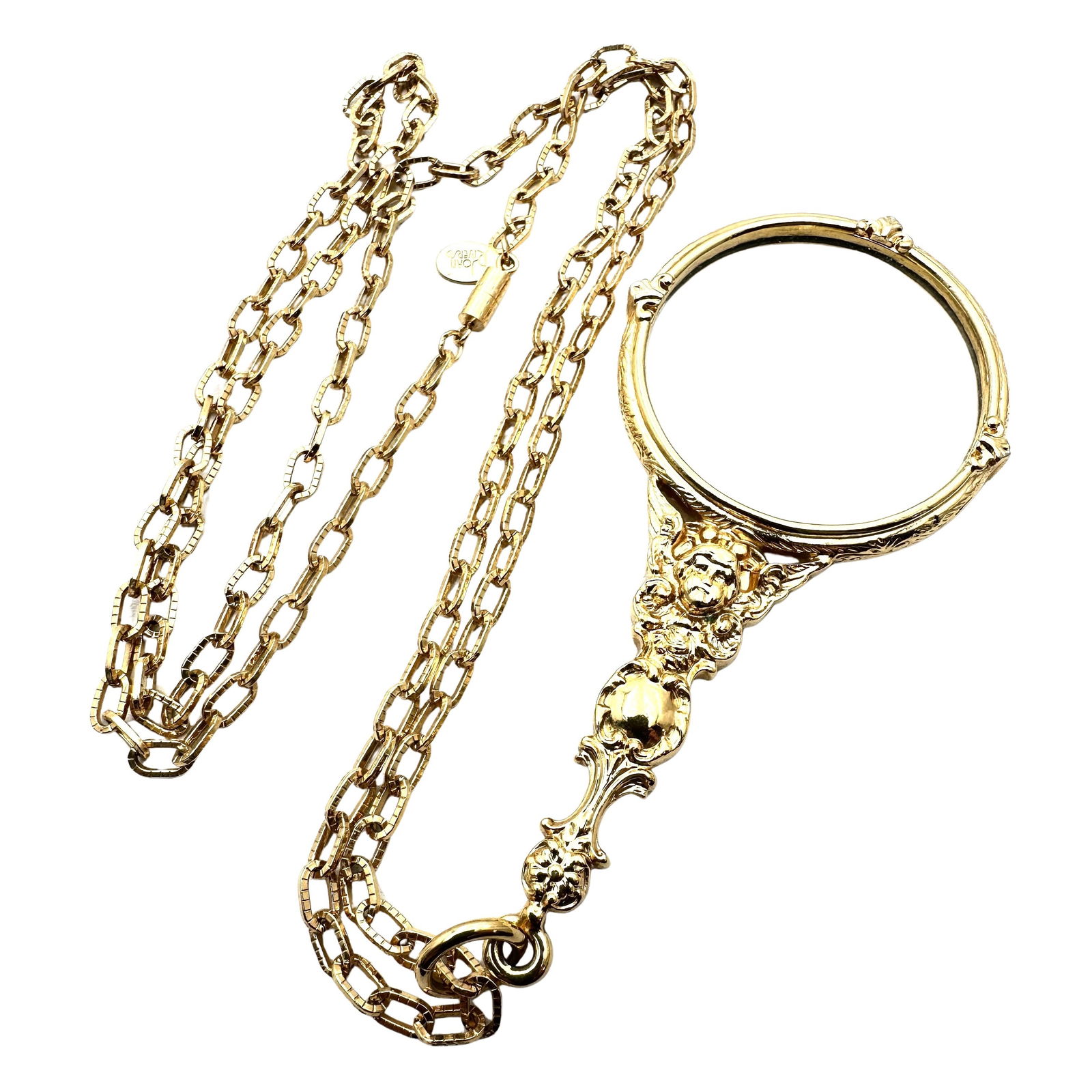 Vintage Joan Rivers Art Nouveau Style Magnifier Glass Gold Tone Pendant Necklace 30 Inch Chain (1 of 2)