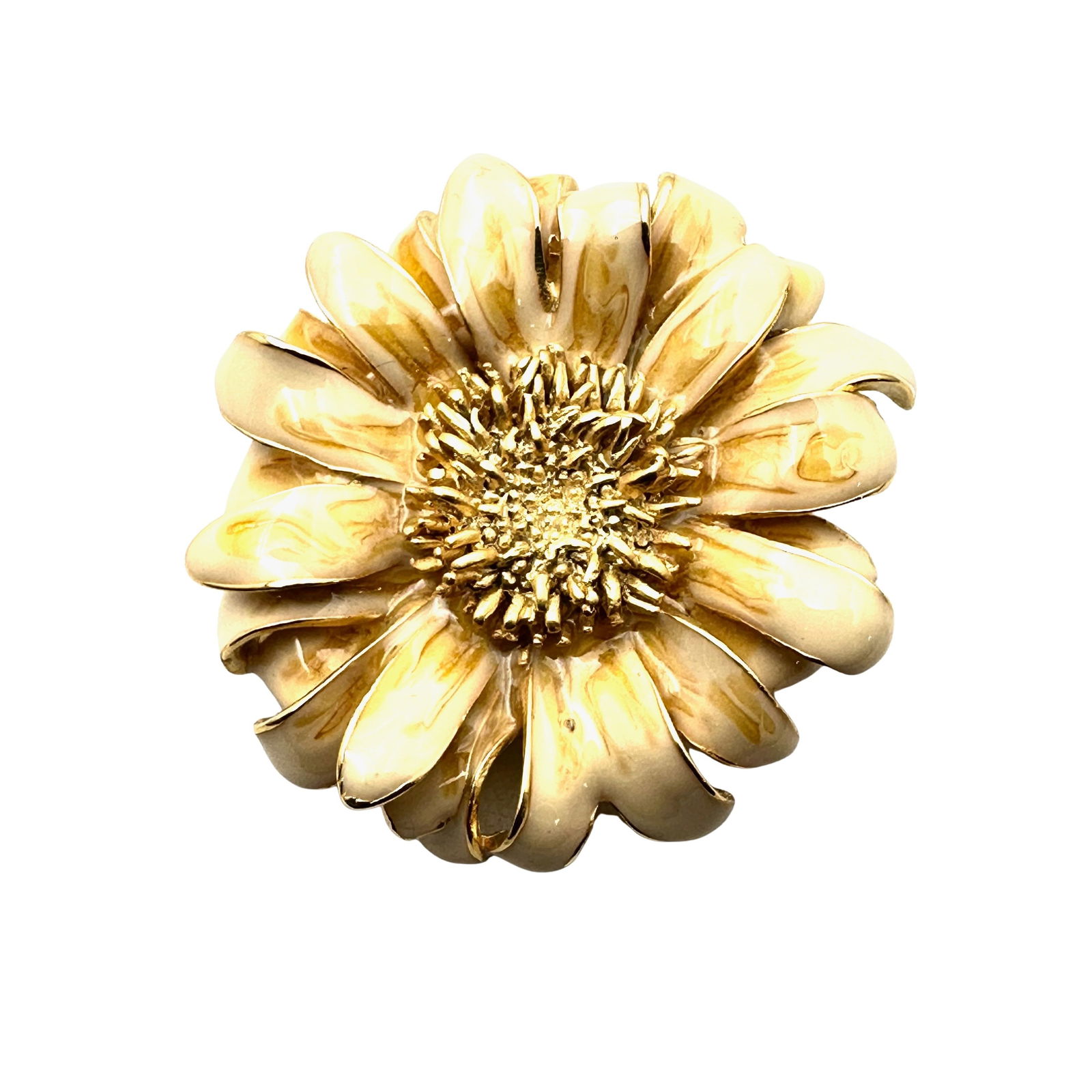 Vintage Erwin Pearl Off White Enamel Gold Tone Flower Brooch Pin 1.75 Inch: Vintage Erwin Pearl Off White Enamel Gold Tone Flower Brooch Pin 1.75 Inch