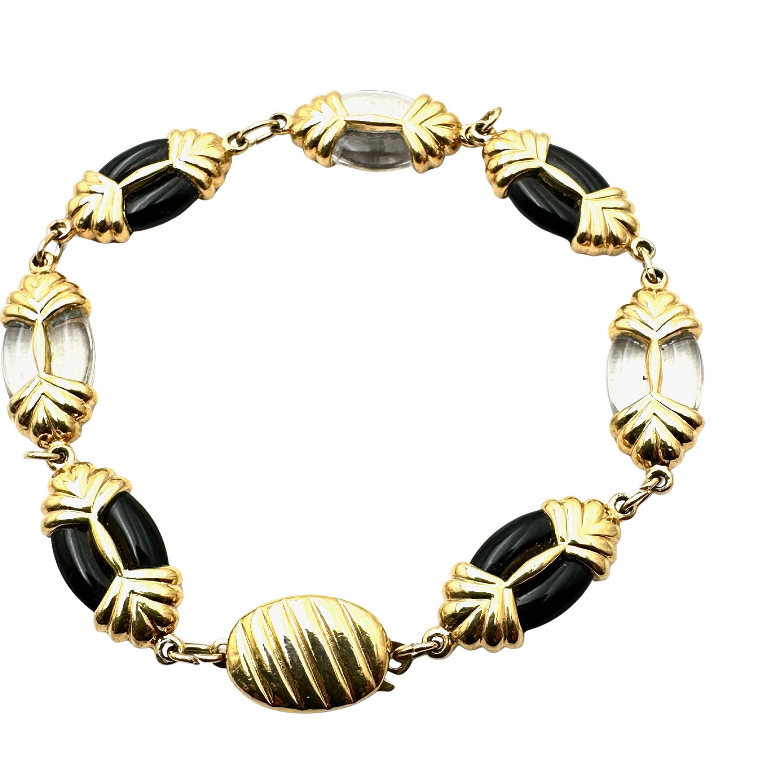 Vintage Swarovski Black Clear Crystal Gold Plated Bracelet 8 Inch Pristine Condition: Vintage Swarovski Black Clear Crystal Gold Plated Bracelet 8 Inch Pristine Condition