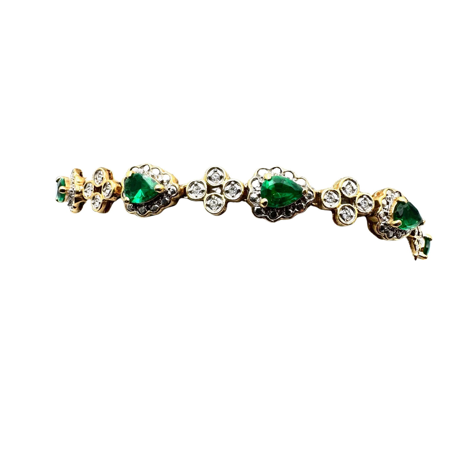 Vintage Camrose & Kross Jackie Kennedy Green Clear Rhinestone Gold Plated Bracelet 7.5 Inch: Vintage Camrose & Kross Jackie Kennedy Green Clear Rhinestone Gold Plated Bracelet 7.5 Inch