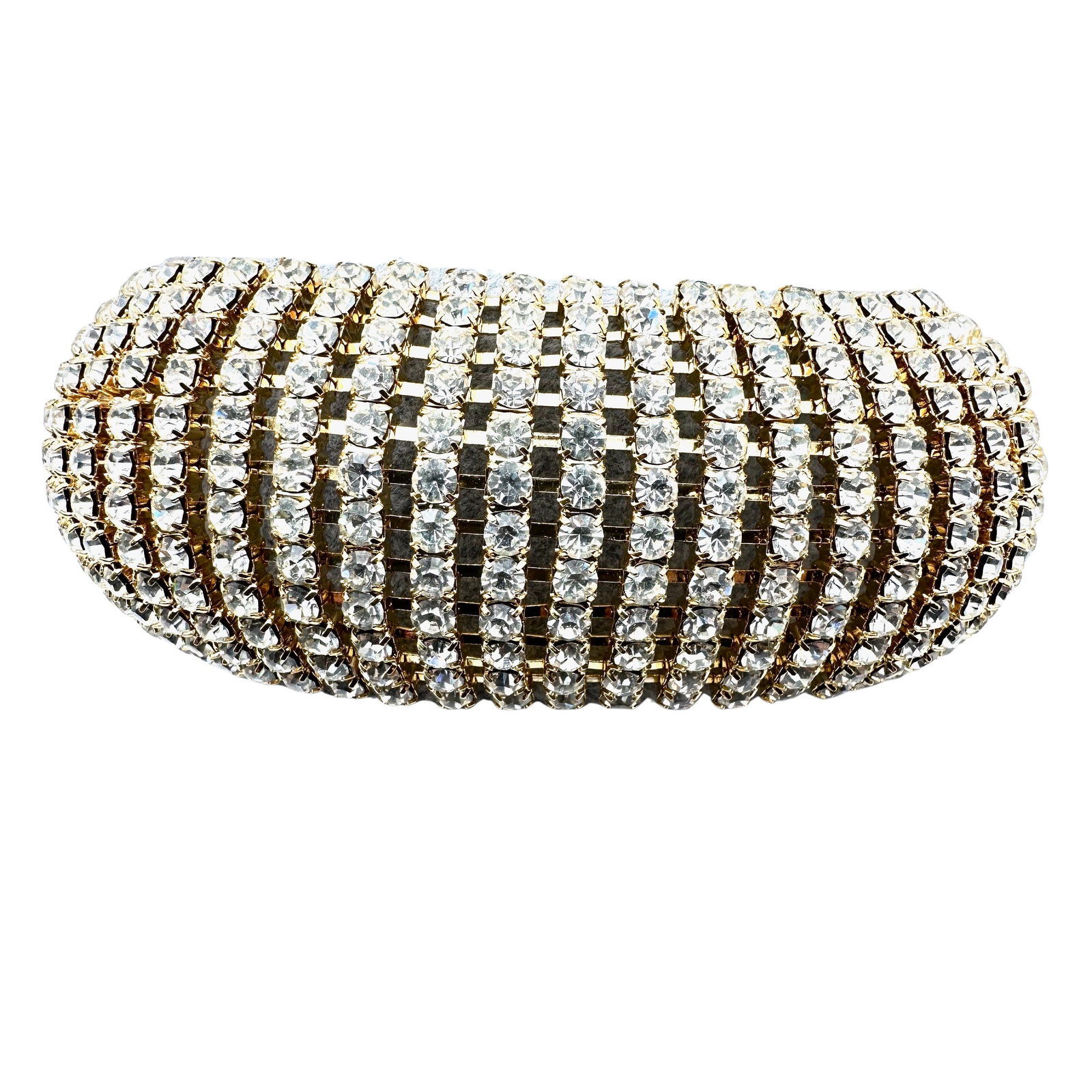 Vintage Clear Rhinestone Gold Tone Wide Bracelet 7 Inch Pristine Condition: Vintage Clear Rhinestone Gold Tone Wide Bracelet 7 Inch Pristine Condition