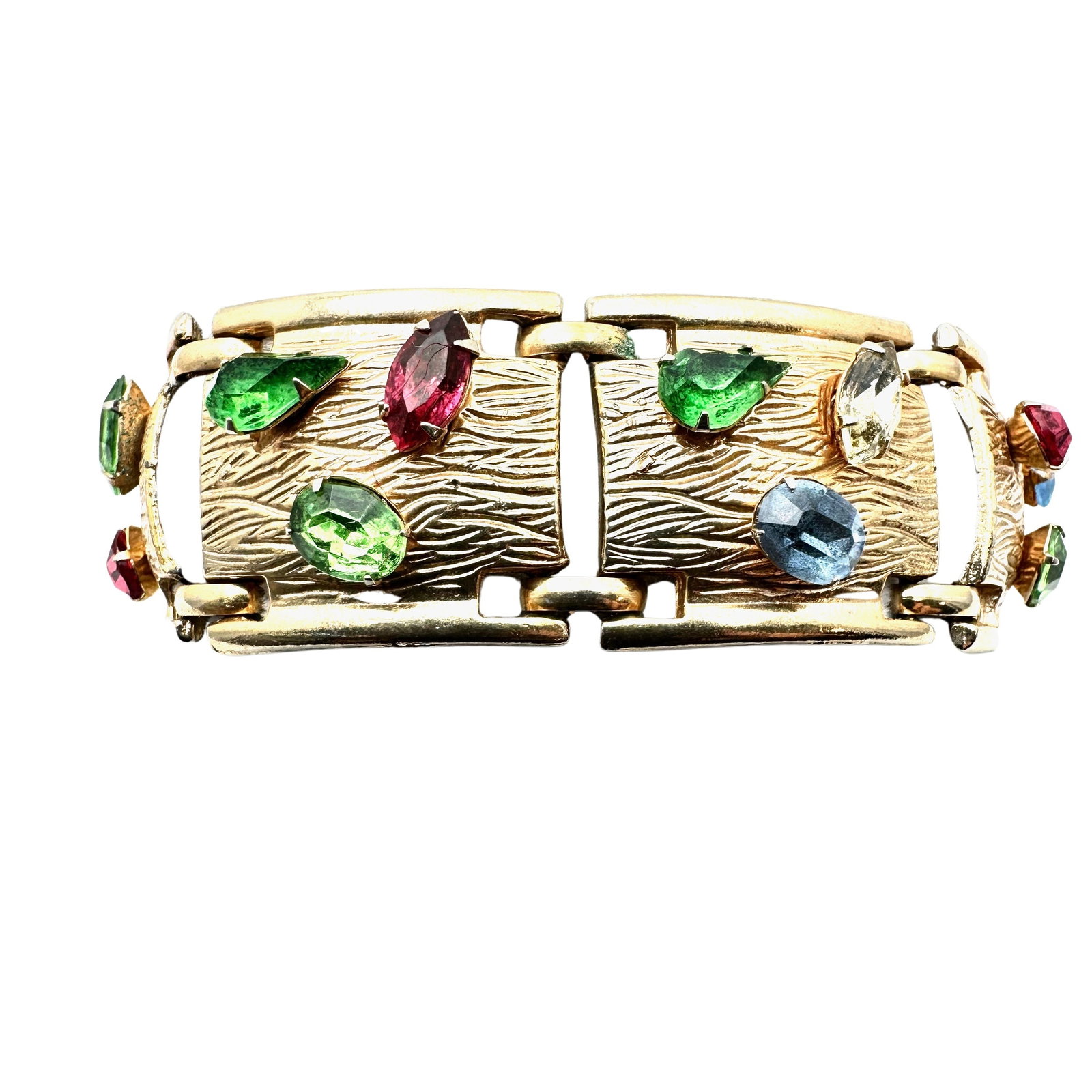 Vintage Pastel Pink Green Blue Yellow Glass Rhinestone Gold Tone Bracelet 7 Inch: Vintage Pastel Pink Green Blue Yellow Glass Rhinestone Gold Tone Bracelet 7 Inch