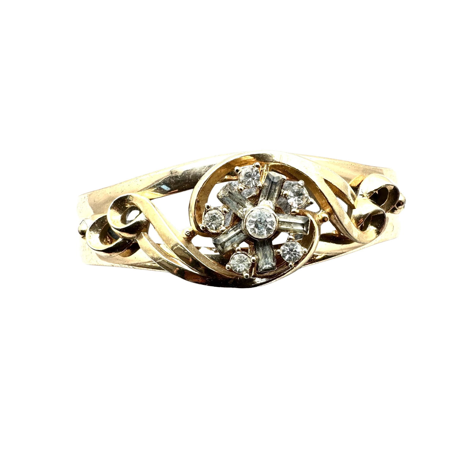 Vintage Clear Rhinestone Gold Tone Hinged Bangle Bracelet 7 Inch (1 of 2)