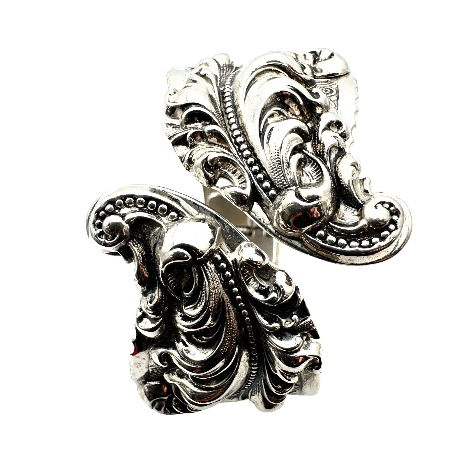 Vintage Silver Tone Repousse Bypass Cuff Bracelet (1 of 2)