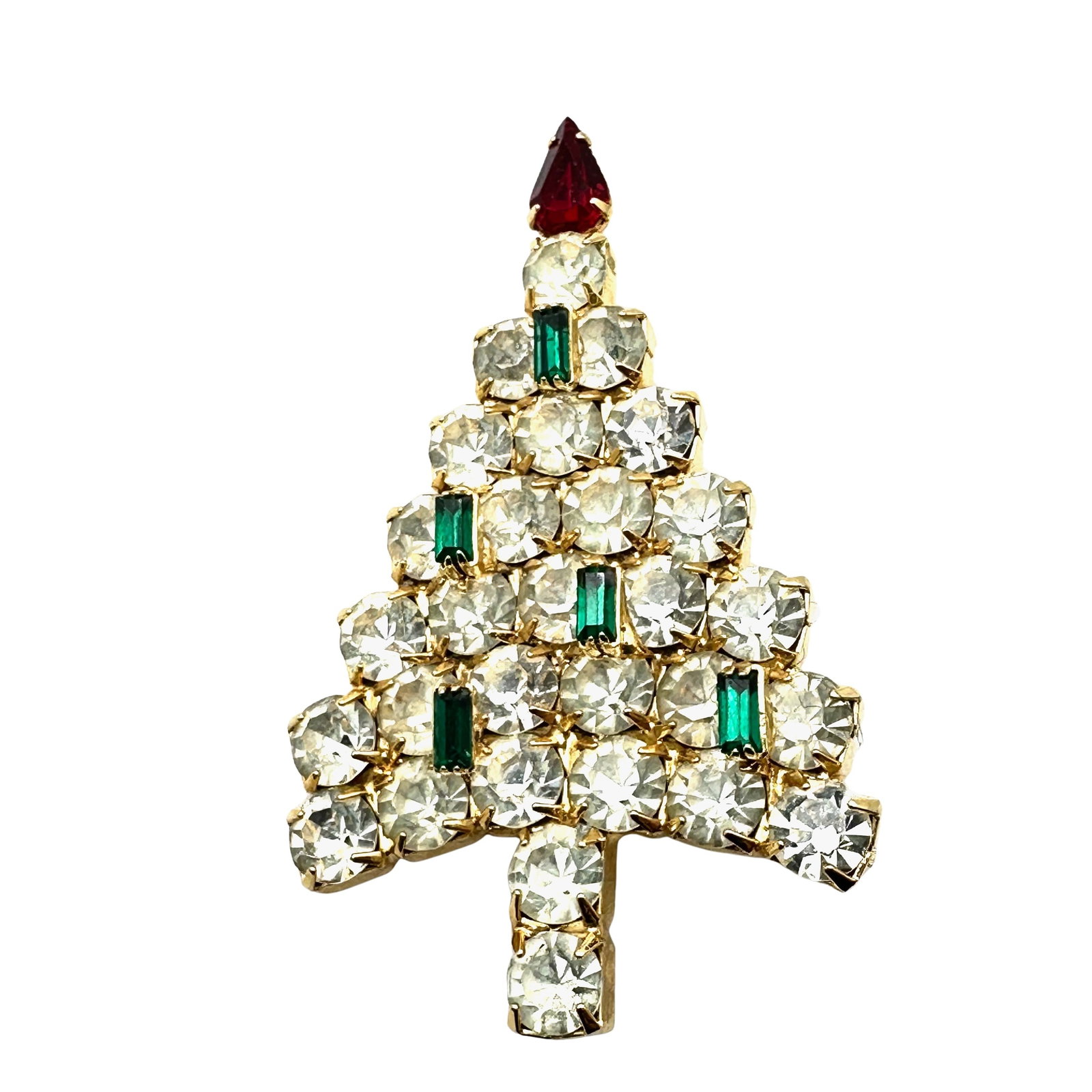 Vintage Anthony Attruia Glass Rhinestone Gold Tone Christmas Tree Brooch Pin 2.5 Inch: Vintage Anthony Attruia Glass Rhinestone Gold Tone Christmas Tree Brooch Pin 2.5 Inch
