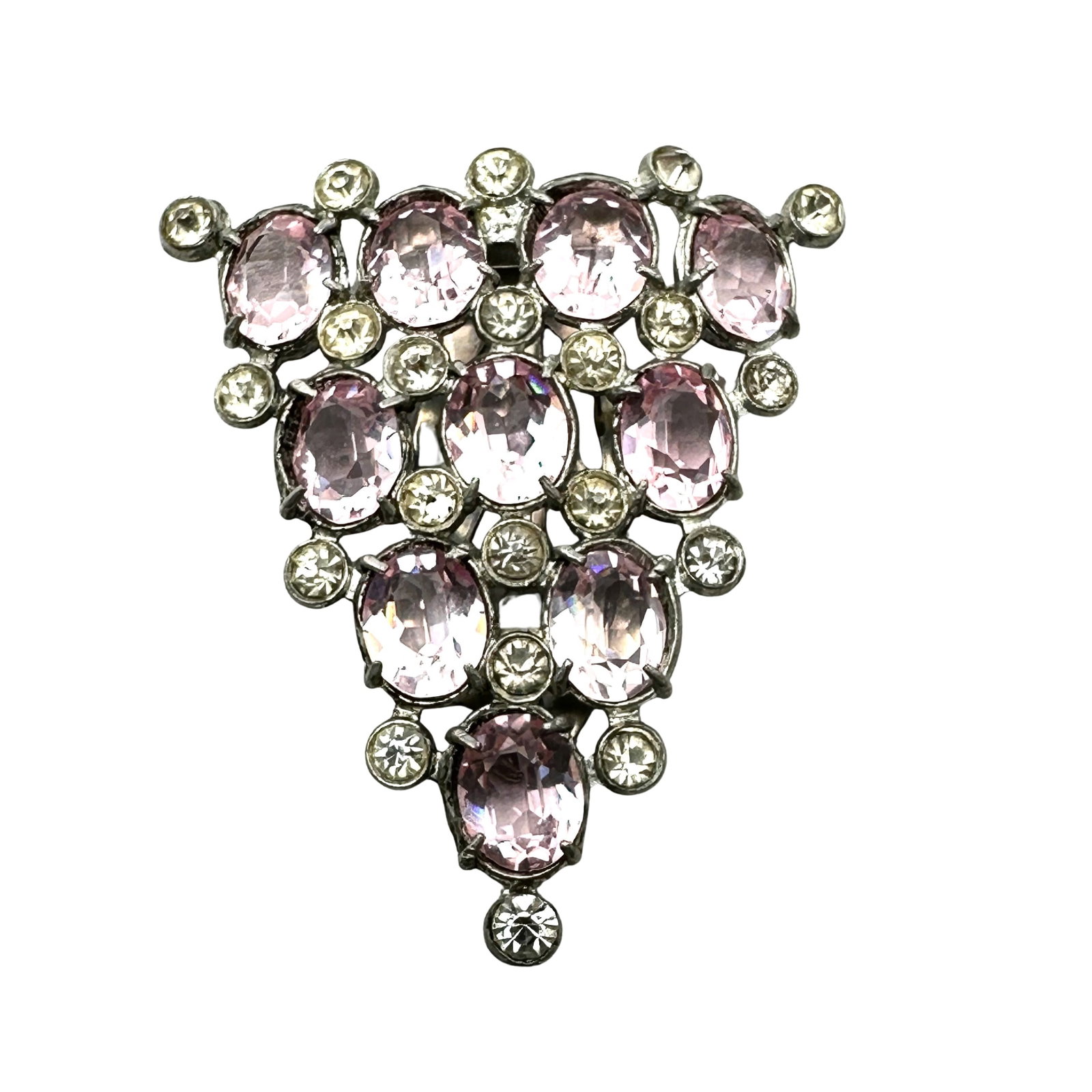 Antique Vintage Pink Glass Rhinestone Silver Pot Metal Fur Dress Clip 2.5 Inch: Antique Vintage Pink Glass Rhinestone Silver Pot Metal Fur Dress Clip 2.5 Inch