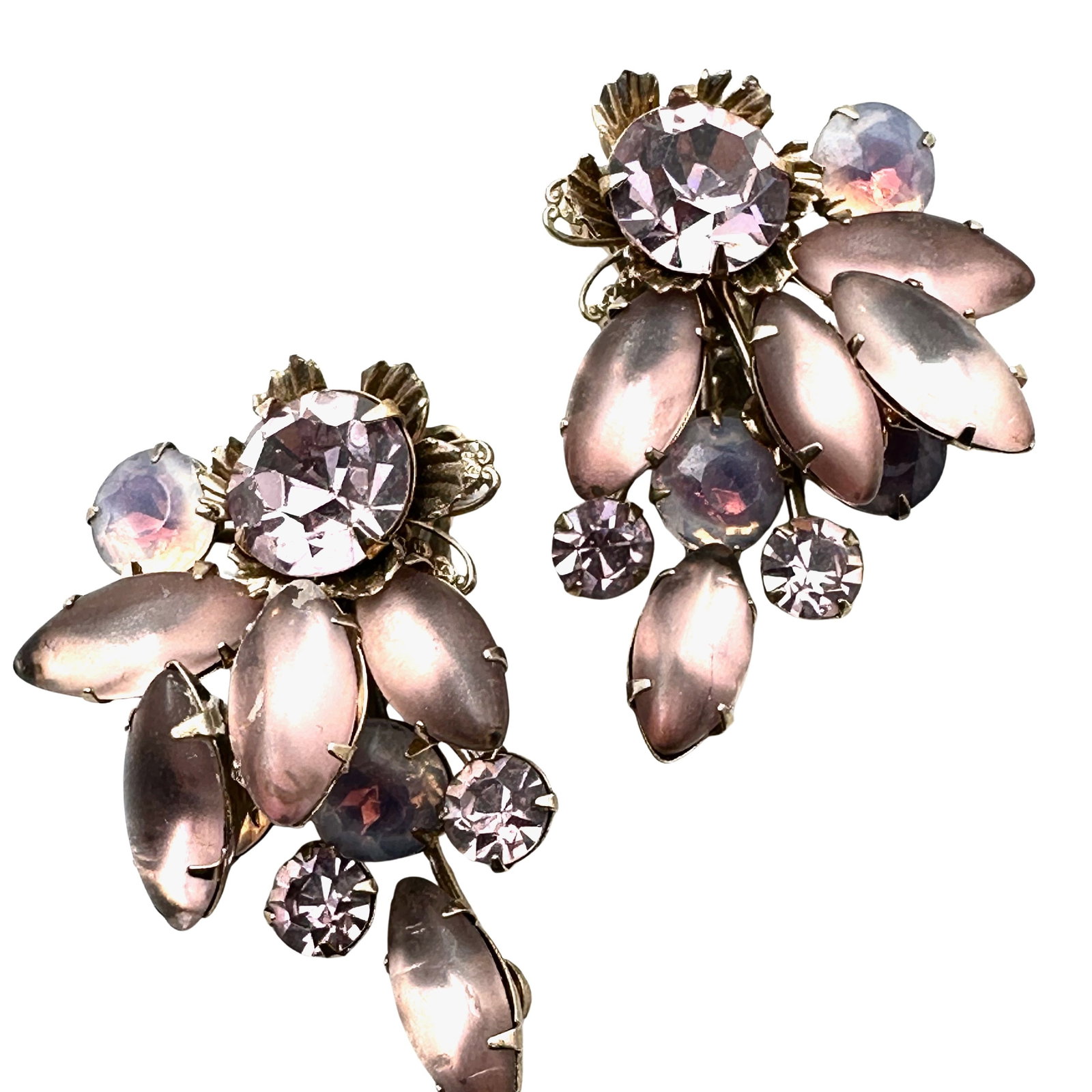 Vintage Light Purple Glass Rhinestone Gold Tone Clip Earrings 1.5 Inch Beau Jewels or Judy Lee: Vintage Light Purple Glass Rhinestone Gold Tone Clip Earrings 1.5 Inch Beau Jewels or Judy Lee