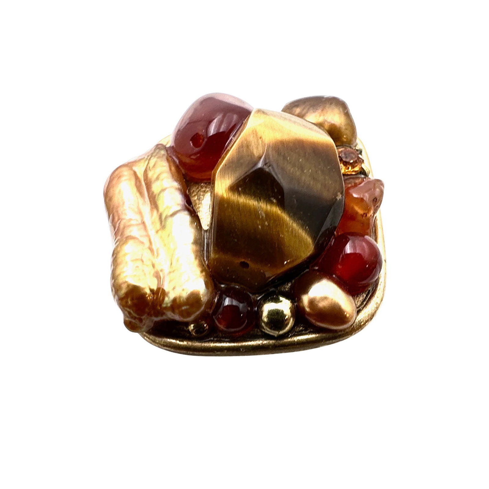 Michal Golan Tigers Eye Gemstone Crystal Antiqued Gold Tone Adjustable Ring: Michal Golan Tigers Eye Gemstone Crystal Antiqued Gold Tone Adjustable Ring