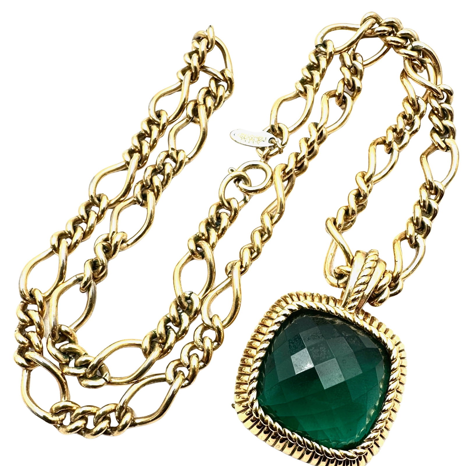 Vintage Joan Rivers Green Gold Tone Pendant Necklace 22 Inch Chain: Vintage Joan Rivers Green Gold Tone Pendant Necklace 22 Inch Chain