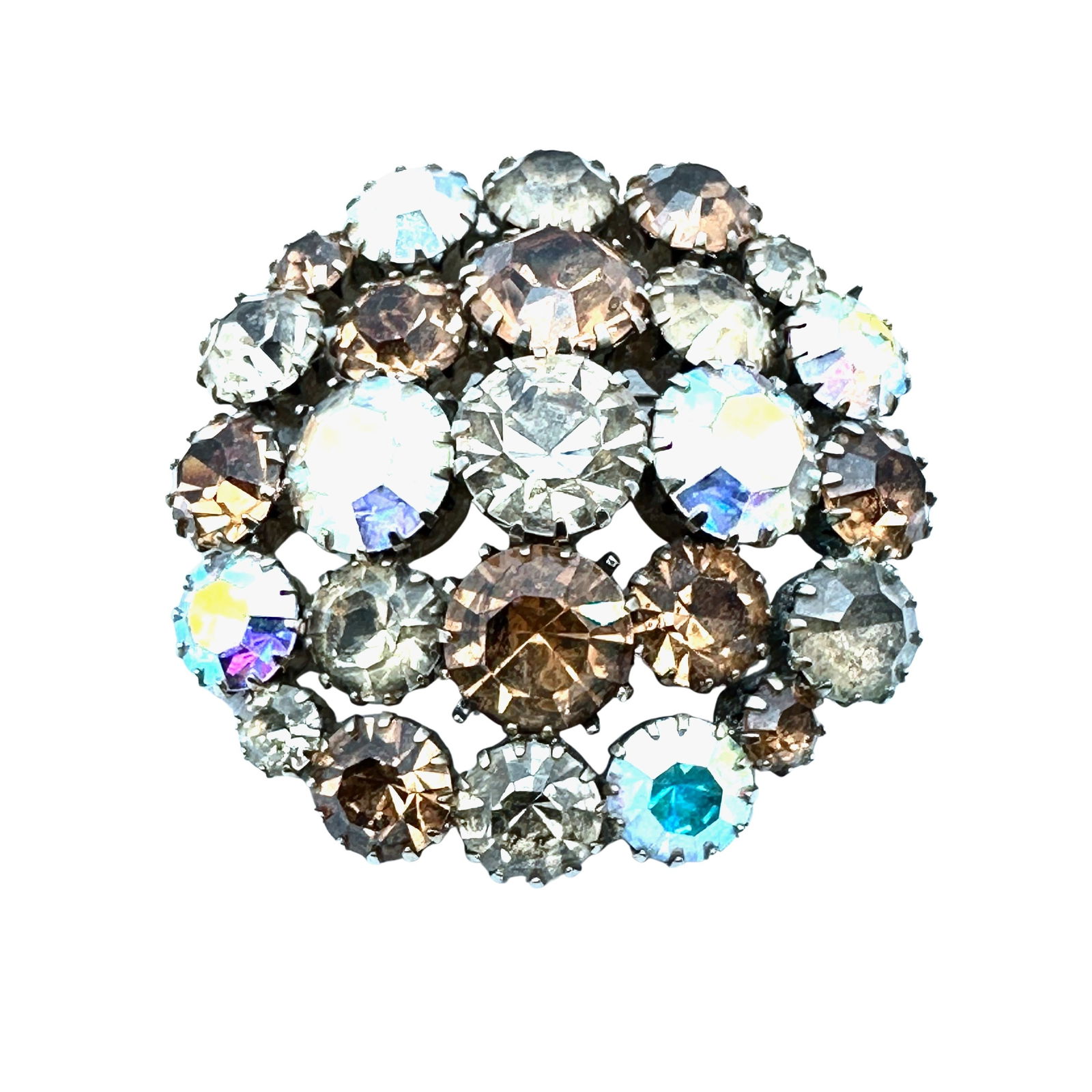 Vintage Aurora Borealis Amber Glass Gold Tone Brooch Pin 2 Inch: Vintage Aurora Borealis Amber Glass Gold Tone Brooch Pin 2 Inch