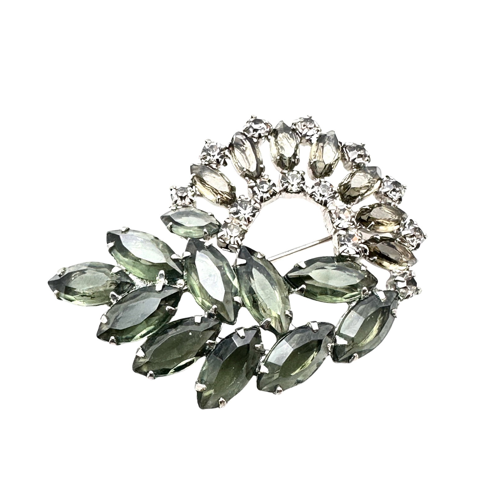 Vintage Juliana Clear & Grey Glass Rhinestone Silver Tone Brooch Pin 2.25 Inch: Vintage Juliana Clear & Grey Glass Rhinestone Silver Tone Brooch Pin 2.25 Inch