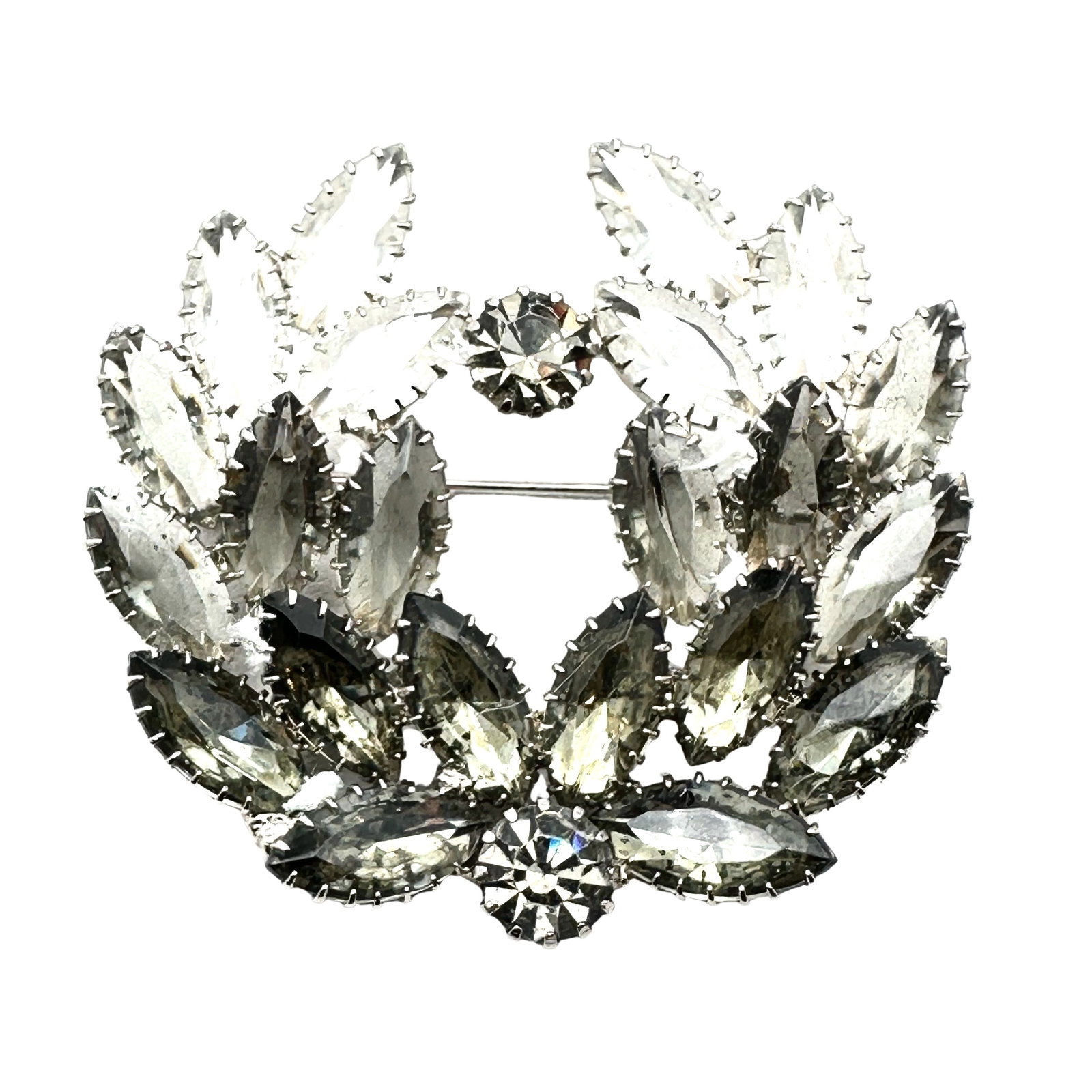 Vintage Clear & Grey Glass Rhinestone Silver Tone Brooch Pin 2.25 Inch: Vintage Clear & Grey Glass Rhinestone Silver Tone Brooch Pin 2.25 Inch