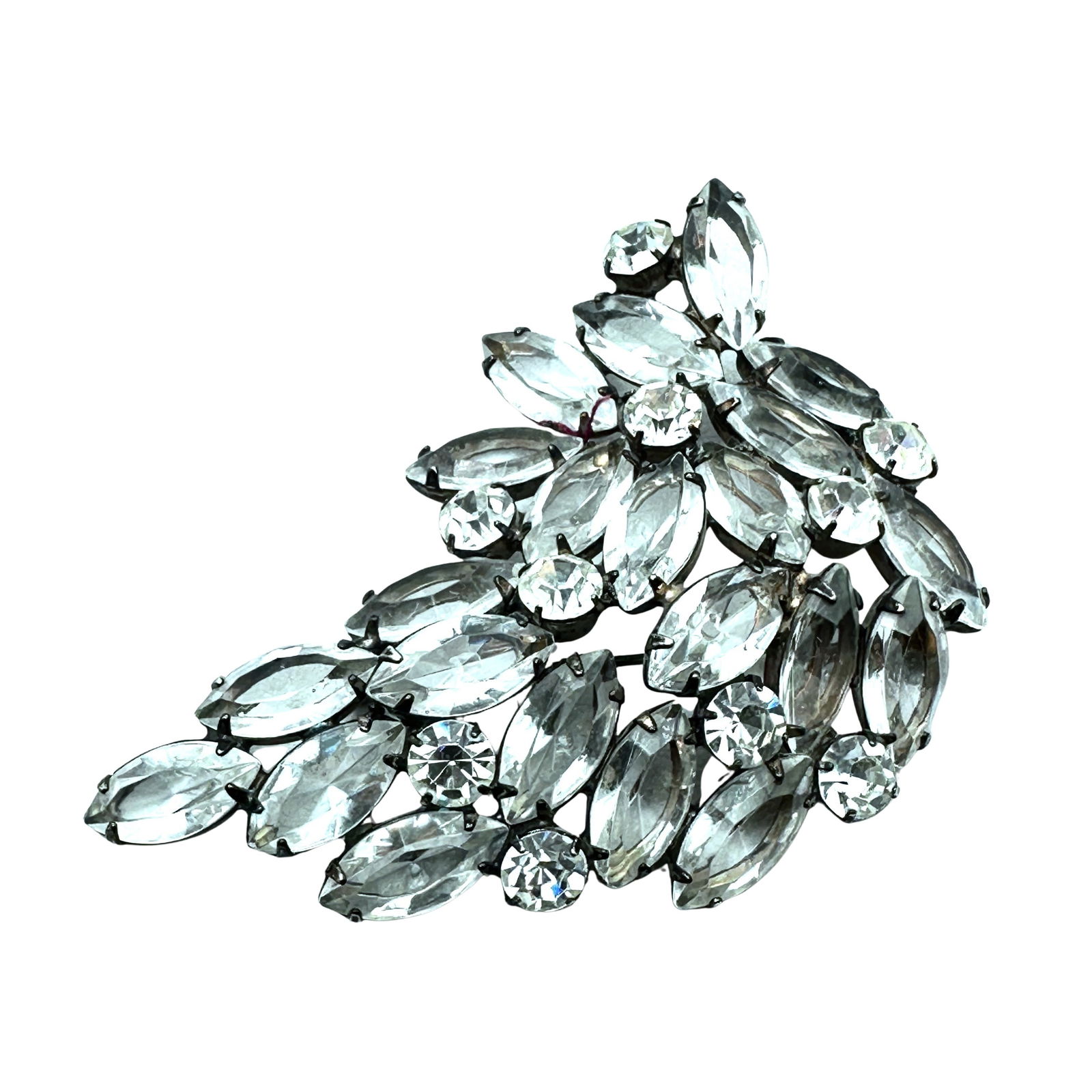 Vintage Clear Rhinestone Black Japanned Metal Brooch Pin 3 Inch (1 of 2)