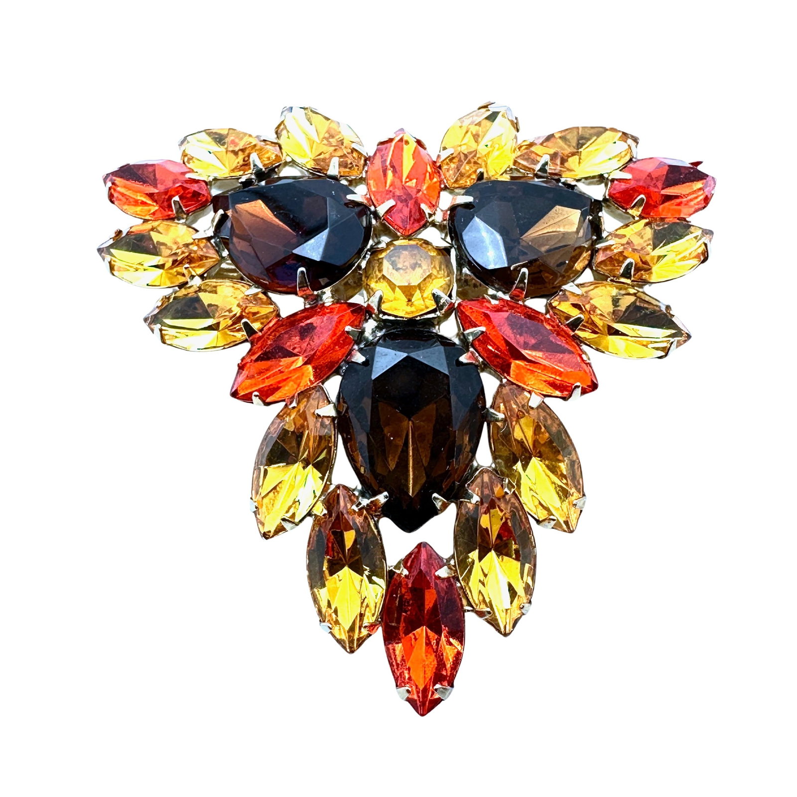 Vintage Juliana Orange Amber Glass Rhinestone Gold tone Brooch Pin 2.5 Inch: Vintage Juliana Orange Amber Glass Rhinestone Gold tone Brooch Pin 2.5 Inch