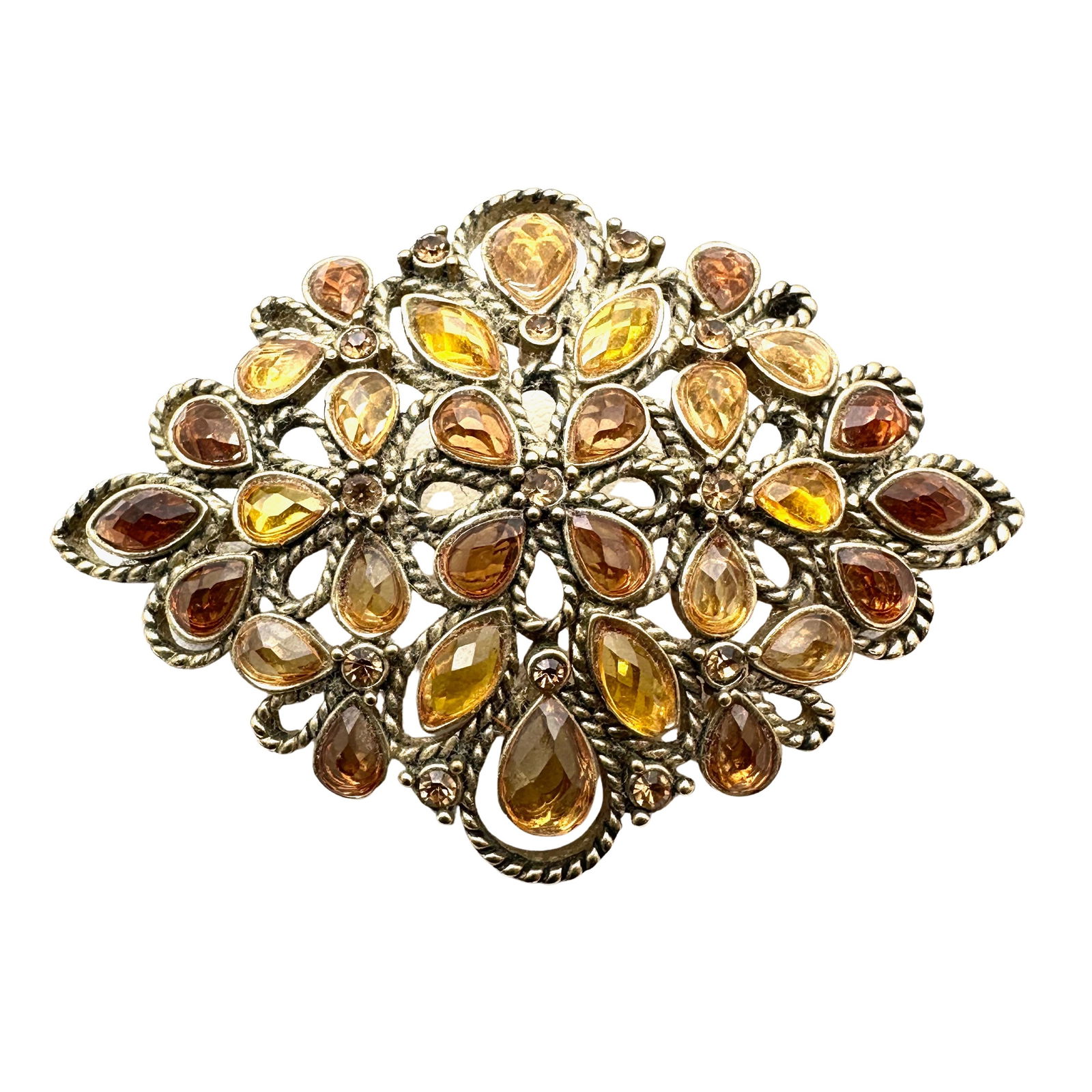 Vintage Yellow Amber Rhinestone Gold Tone Brooch Pin 3 Inch: Vintage Yellow Amber Rhinestone Gold Tone Brooch Pin 3 Inch