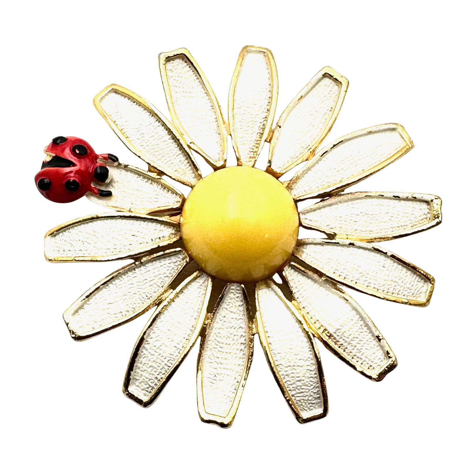 Vintage Weiss Enamel Daisy Lady Bug Brooch Pin Gold Tone 2 Inch (1 of 2)