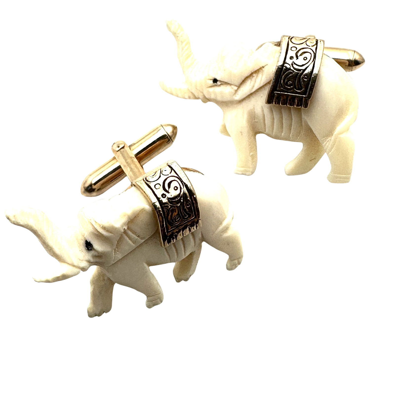Vintage Swank Cuff Links Carved Ivory Elephants (1 of 2)
