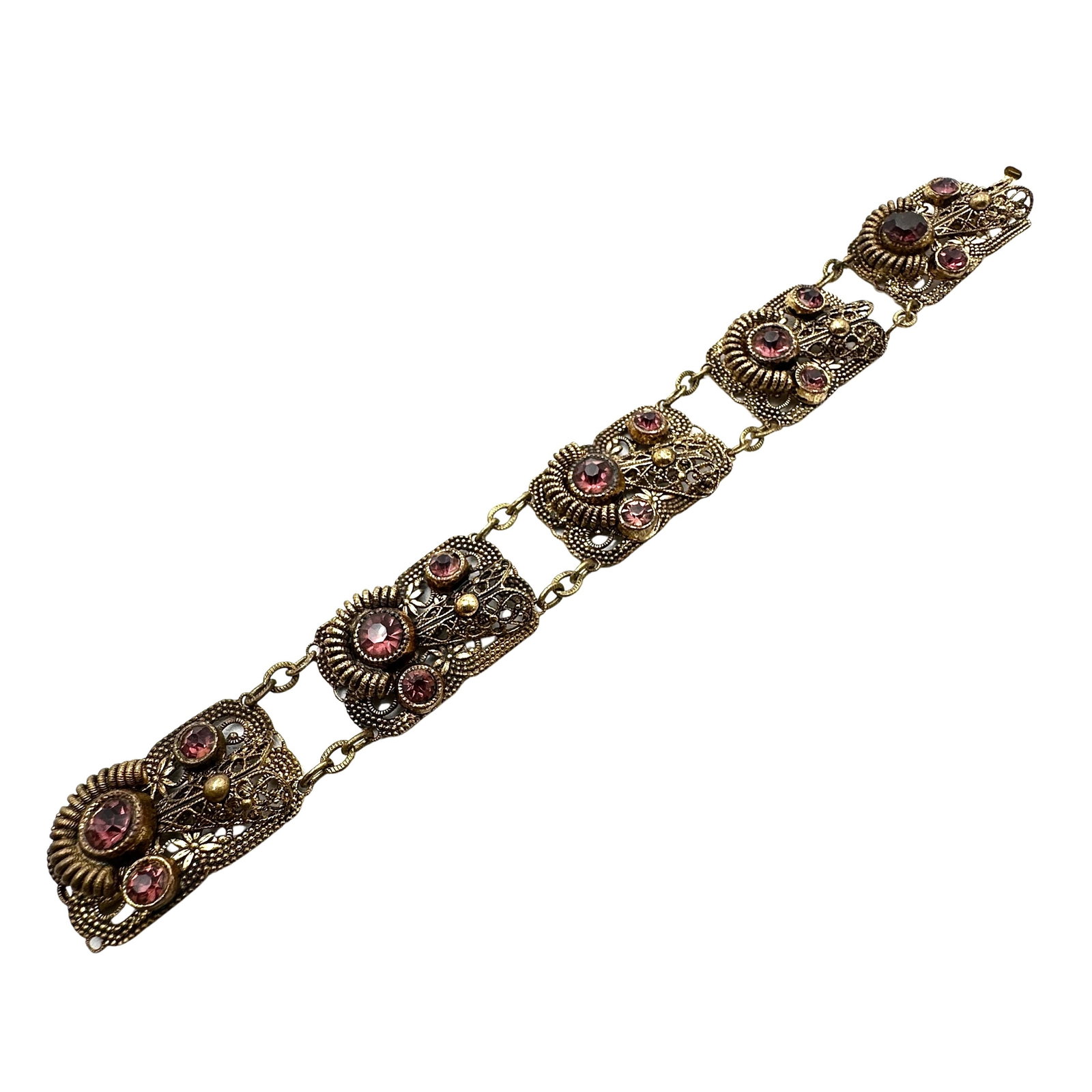 Vintage Purple Czech Glass Rhinestone Antiqued Gold Tone Bracelet 7 Inch: Vintage Purple Czech Glass Rhinestone Antiqued Gold Tone Bracelet 7 Inch