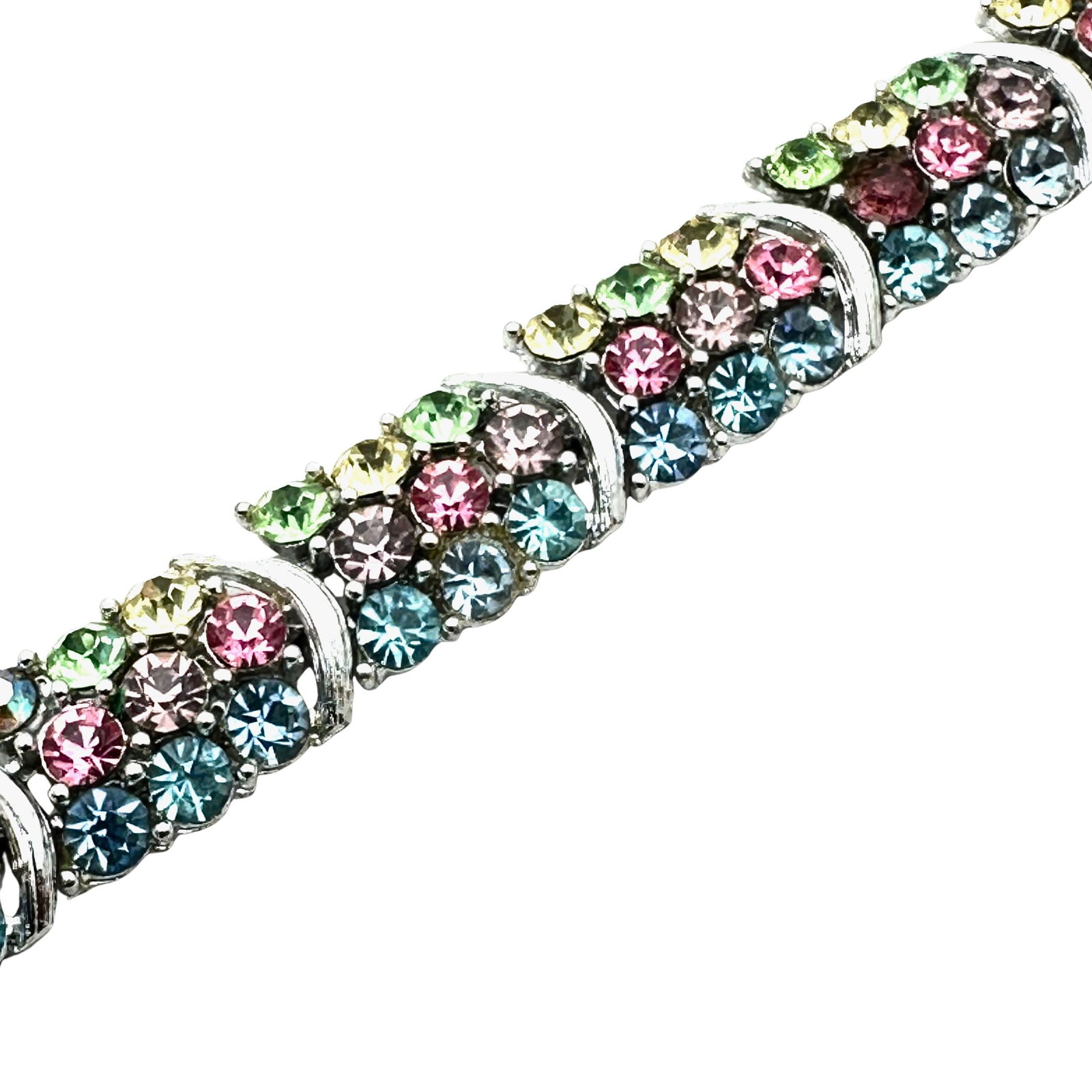 Vintage Pastel Glass Rhinestone Silver Tone Bracelet 7.25 Inch: Vintage Pastel Glass Rhinestone Silver Tone Bracelet 7.25 Inch