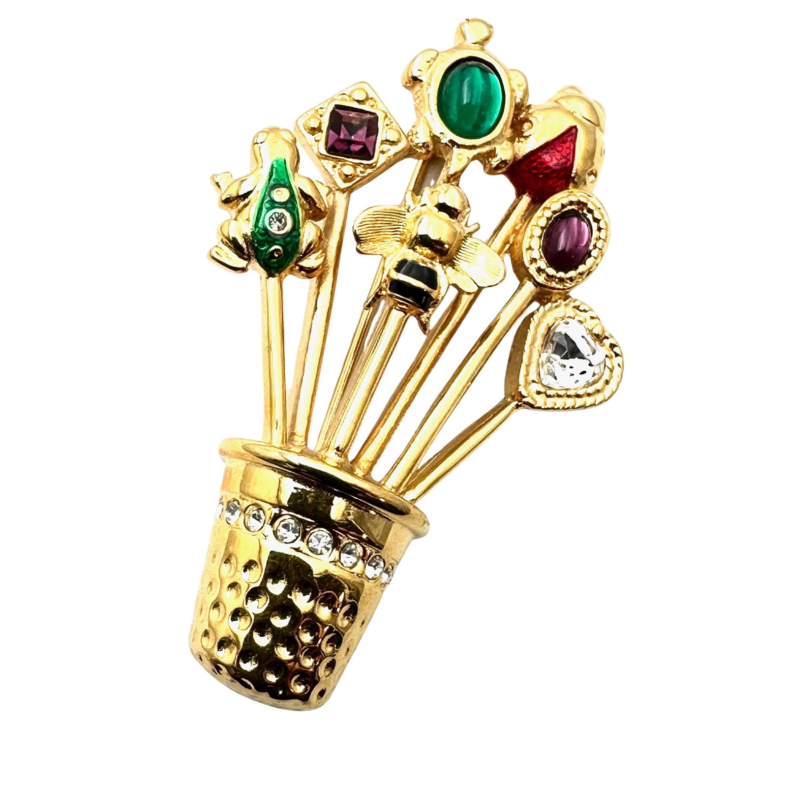 Vintage Carolee Multicolor Rhinestone Enamel Gold Tone Brooch Pin Bee Frog (1 of 2)