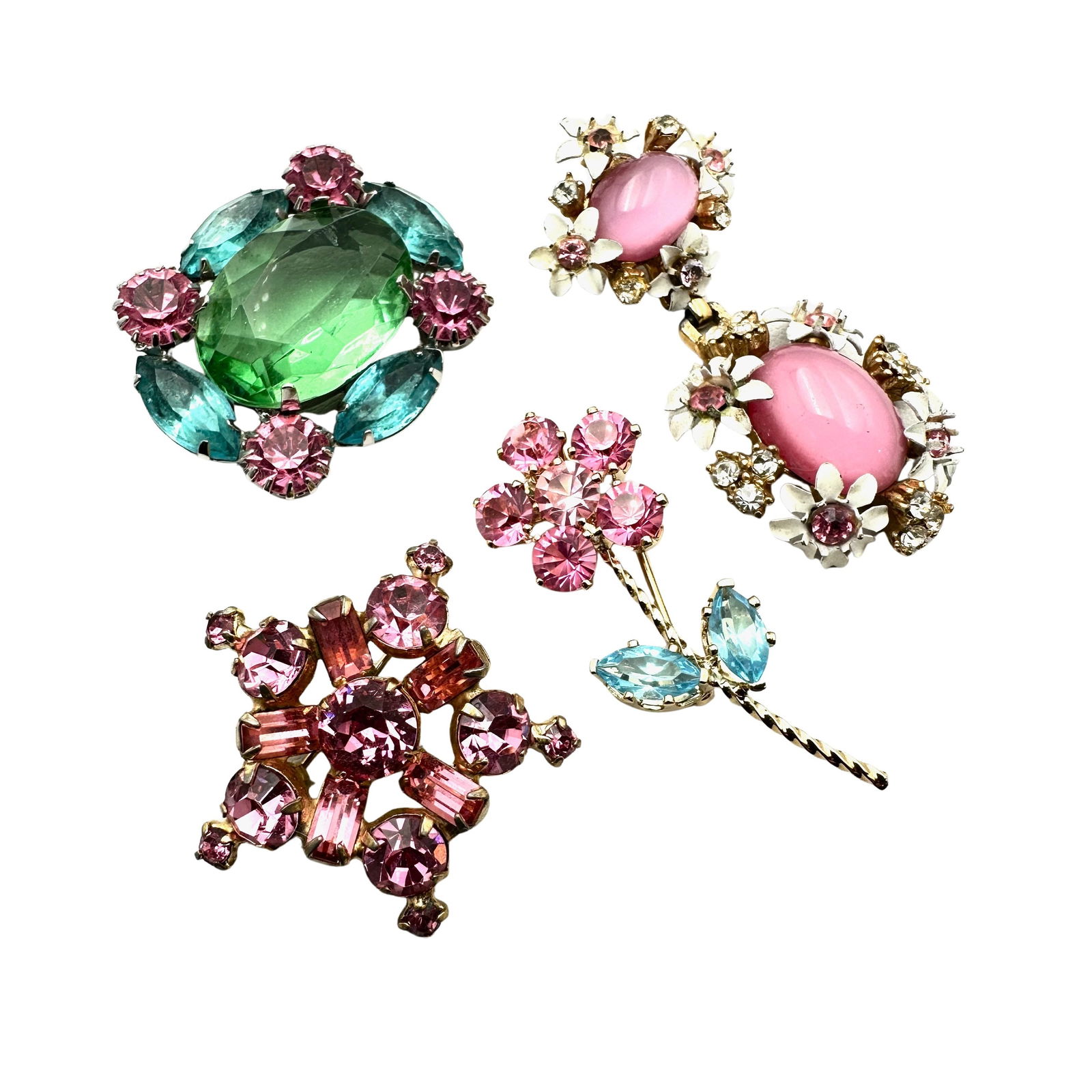 Vintage Jewelry Group Lot of Four Pink Rhinestone Brooches Pins (1 of 2)